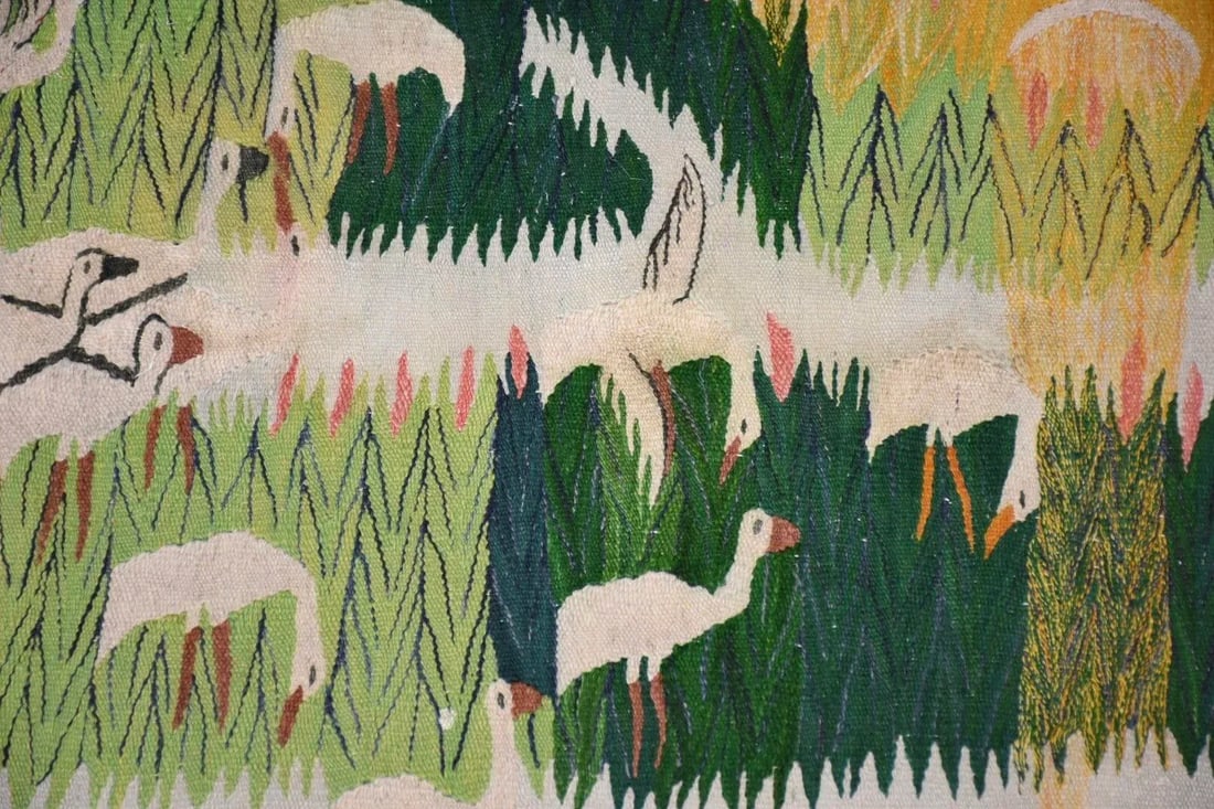 Snowy Egret Handmade Swedish Flat Weave Kilim Rug - 2