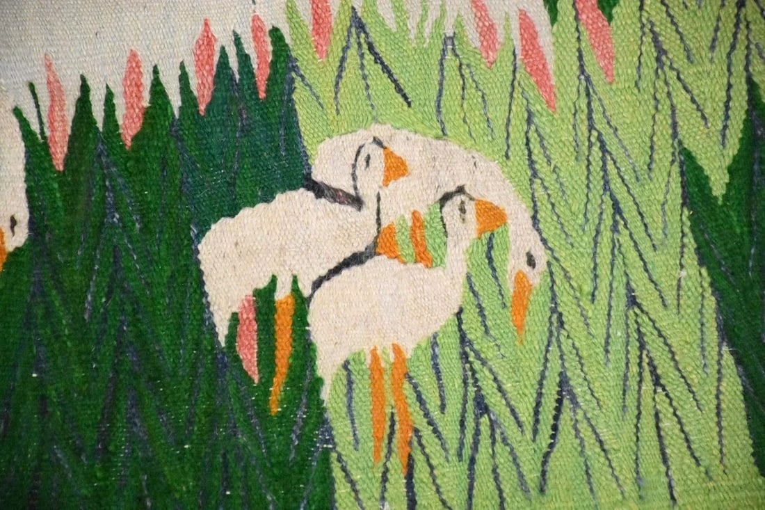 Snowy Egret Handmade Swedish Flat Weave Kilim Rug - 3