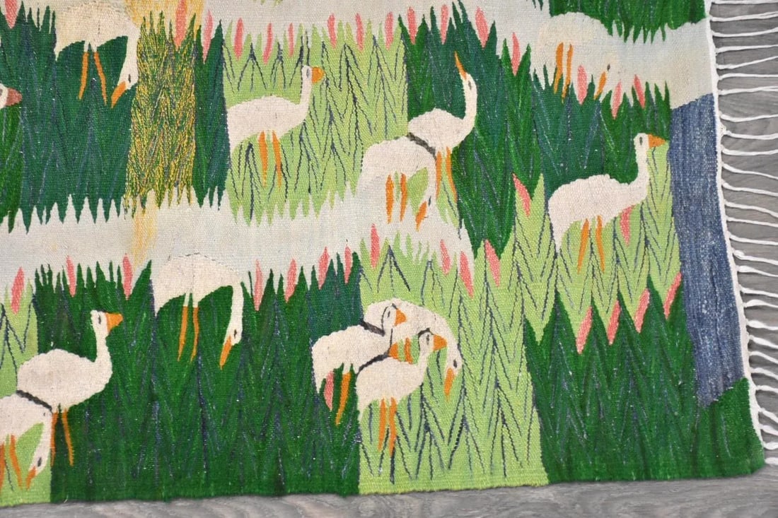 Snowy Egret Handmade Swedish Flat Weave Kilim Rug - 4