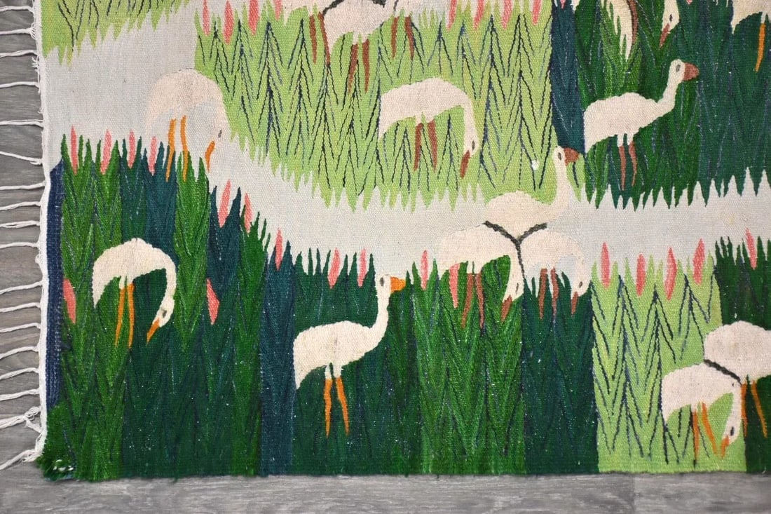 Snowy Egret Handmade Swedish Flat Weave Kilim Rug - 5