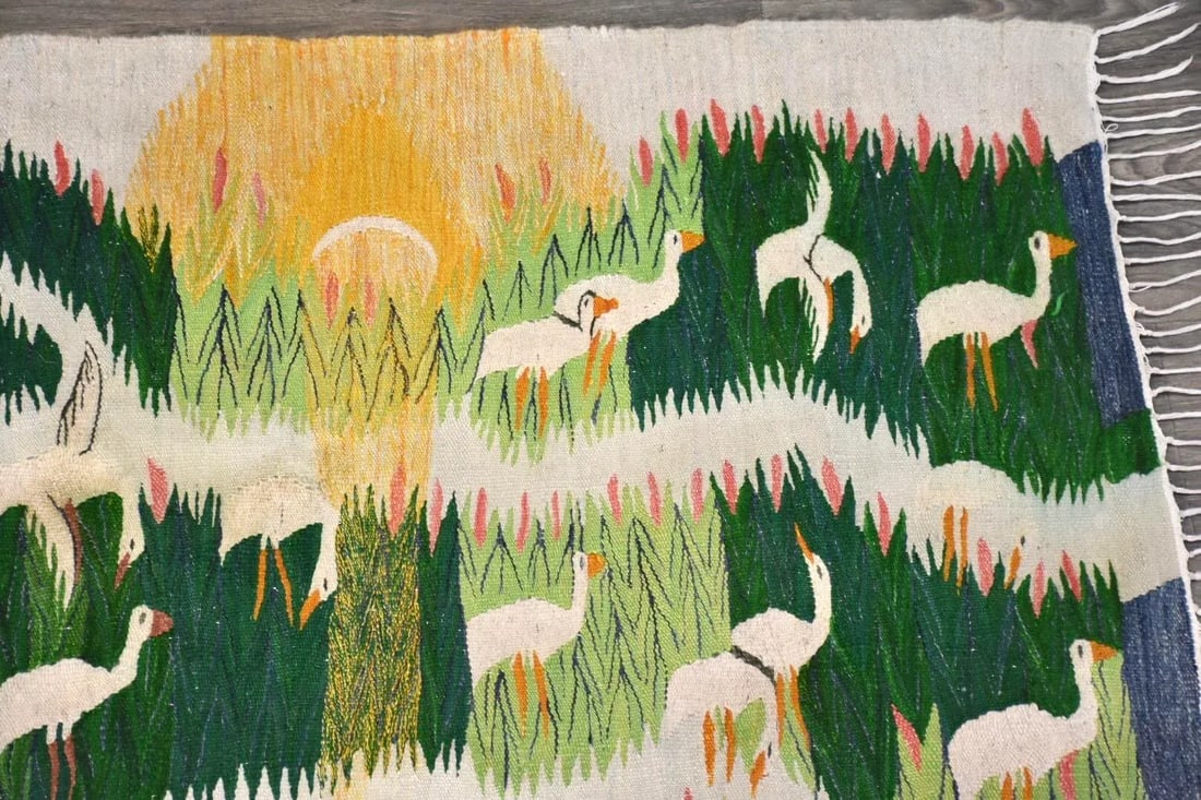 Snowy Egret Handmade Swedish Flat Weave Kilim Rug - 6