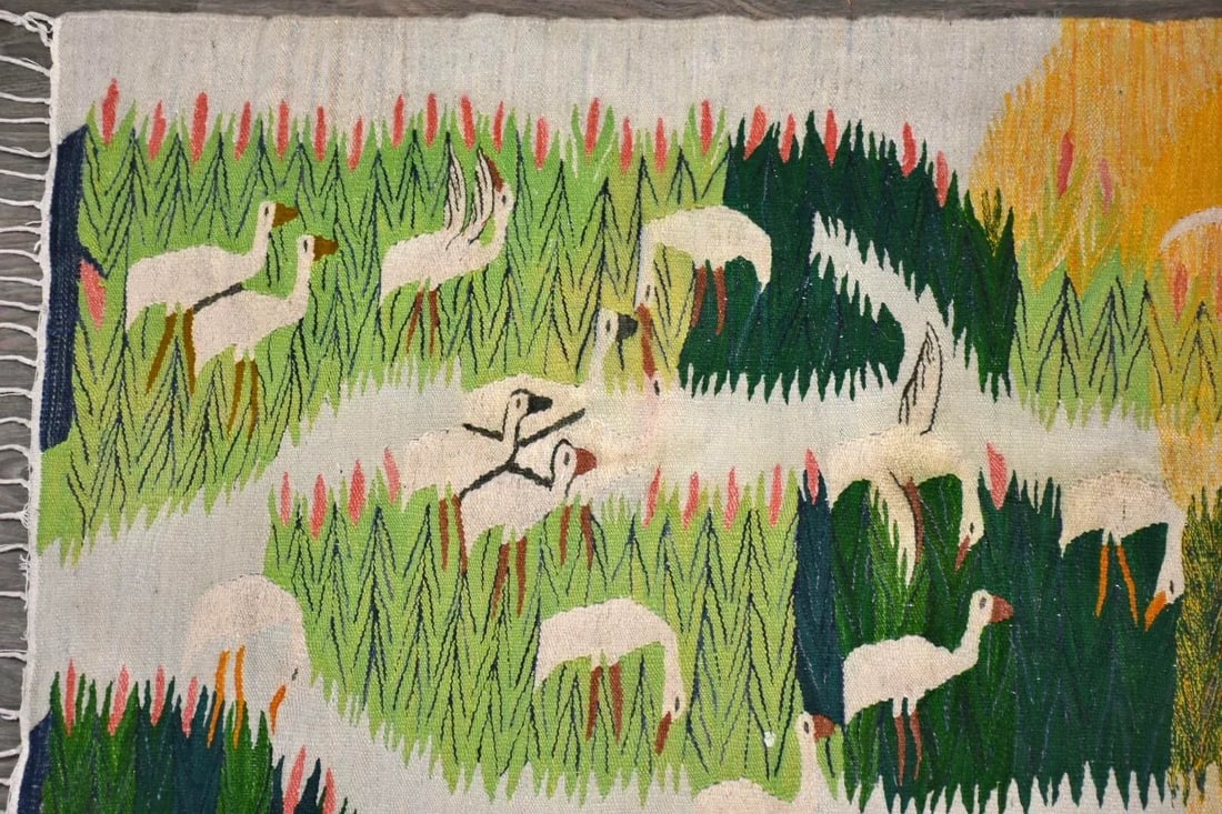 Snowy Egret Handmade Swedish Flat Weave Kilim Rug - 7