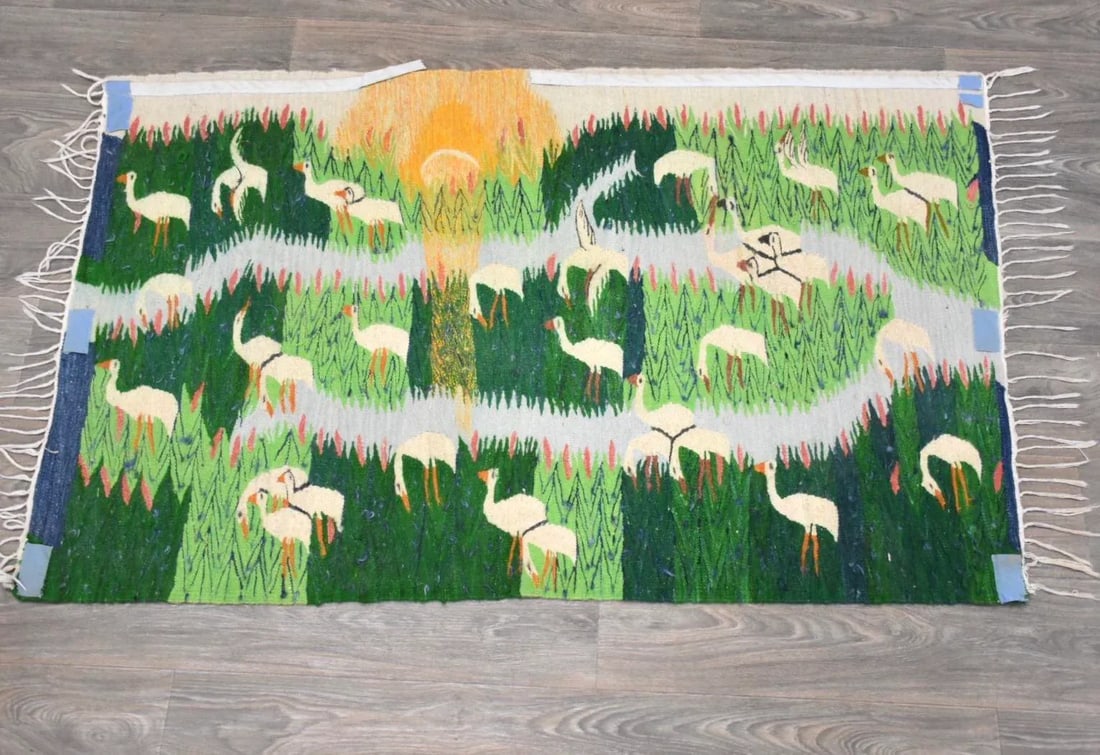 Snowy Egret Handmade Swedish Flat Weave Kilim Rug - 9