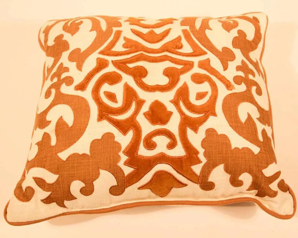 Decorative Silk Velvet Applique Throw Pillow - 3