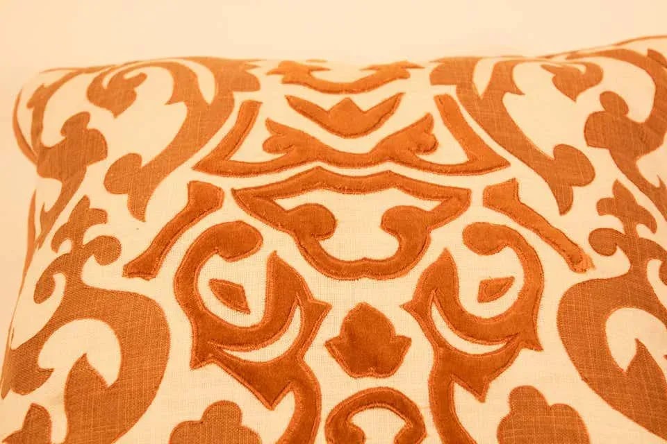 Decorative Silk Velvet Applique Throw Pillow - 4