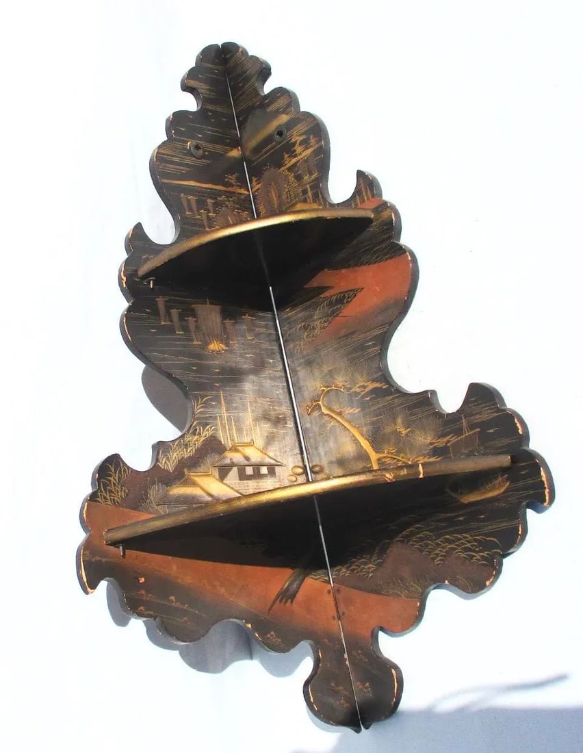 Japanese Lacquered Corner Two Tier Shelf - 2