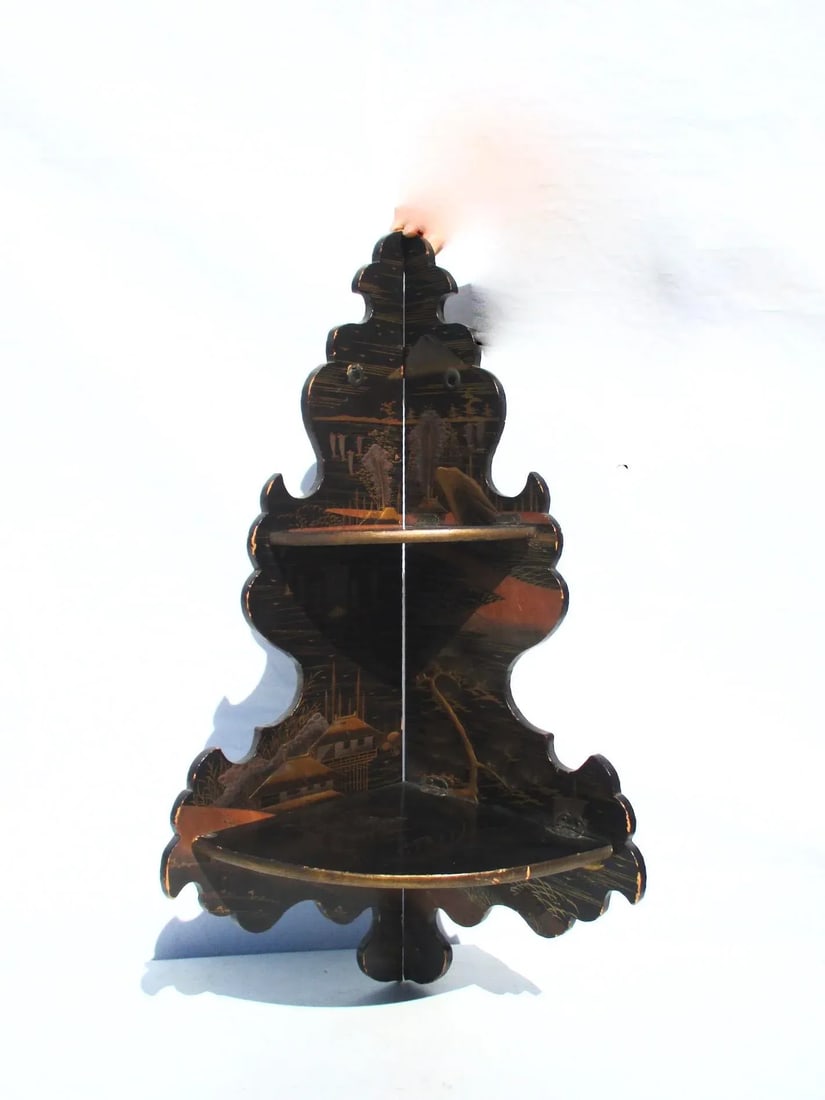 Japanese Lacquered Corner Two Tier Shelf - 3