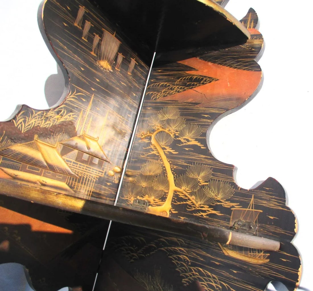 Japanese Lacquered Corner Two Tier Shelf - 6