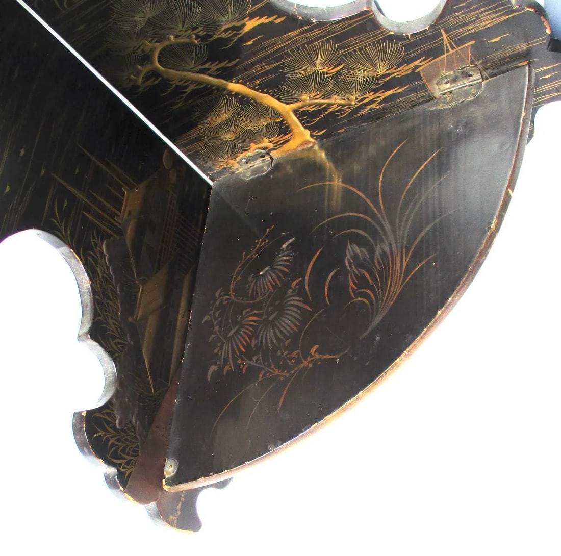 Japanese Lacquered Corner Two Tier Shelf - 9