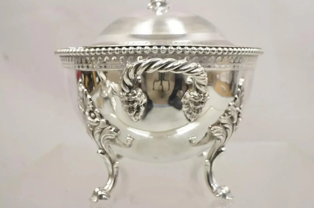 Antique Reed & Barton Figural Baroque Silver Plated Lion Head Large Soup Tureen - 8