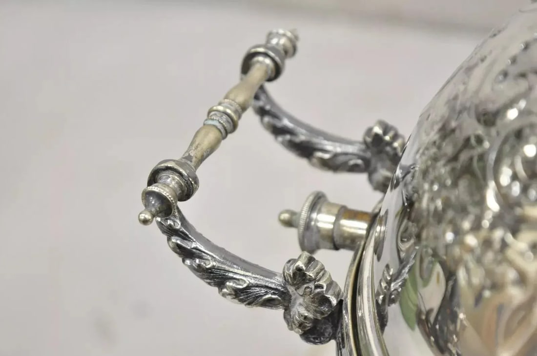 Antique Edwardian Silver Plated Revolving Dome Oval Chafing Dish Food Warmer - 5