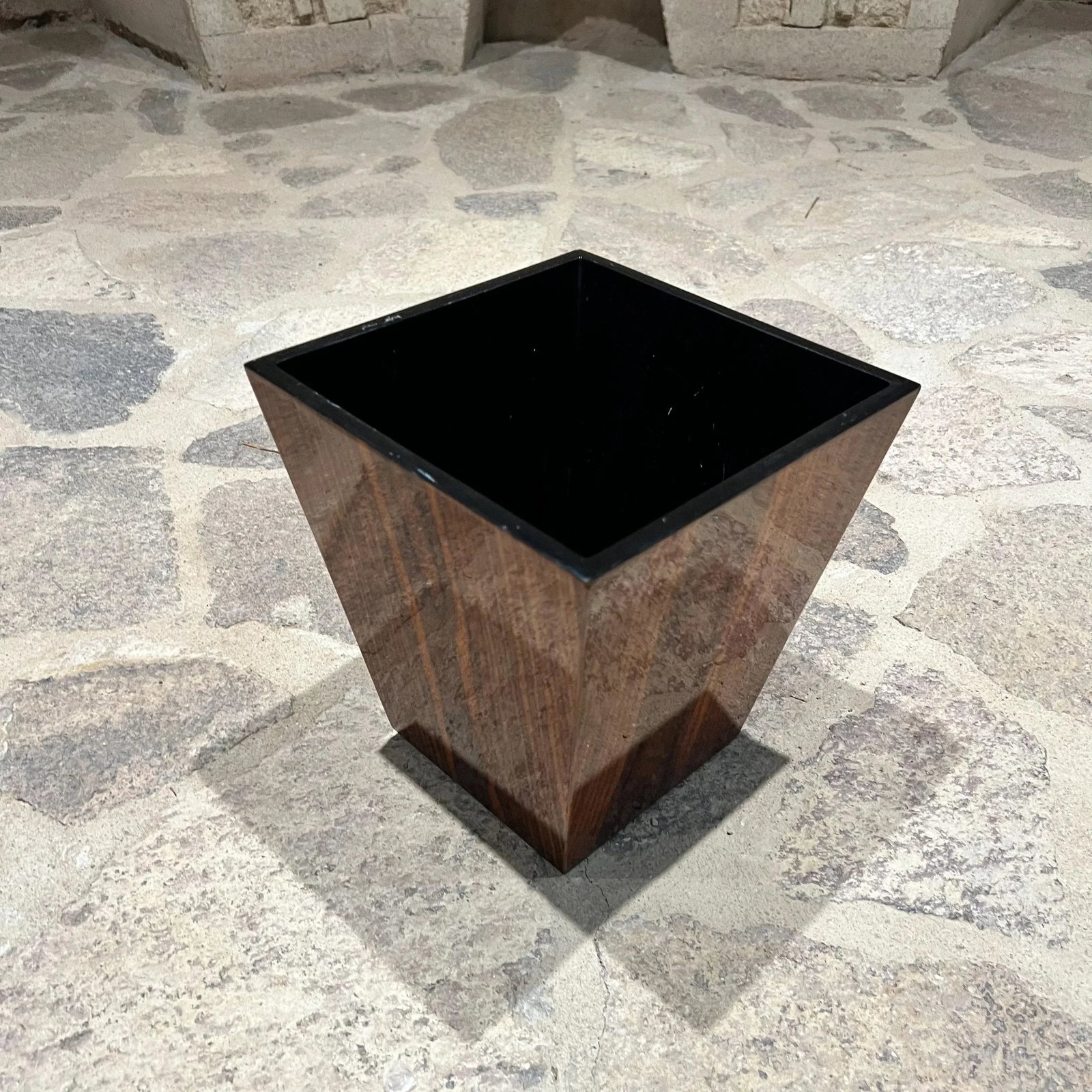1970s MCM Walnut Wood Planter Box Jardiniere Waste Basket - 3