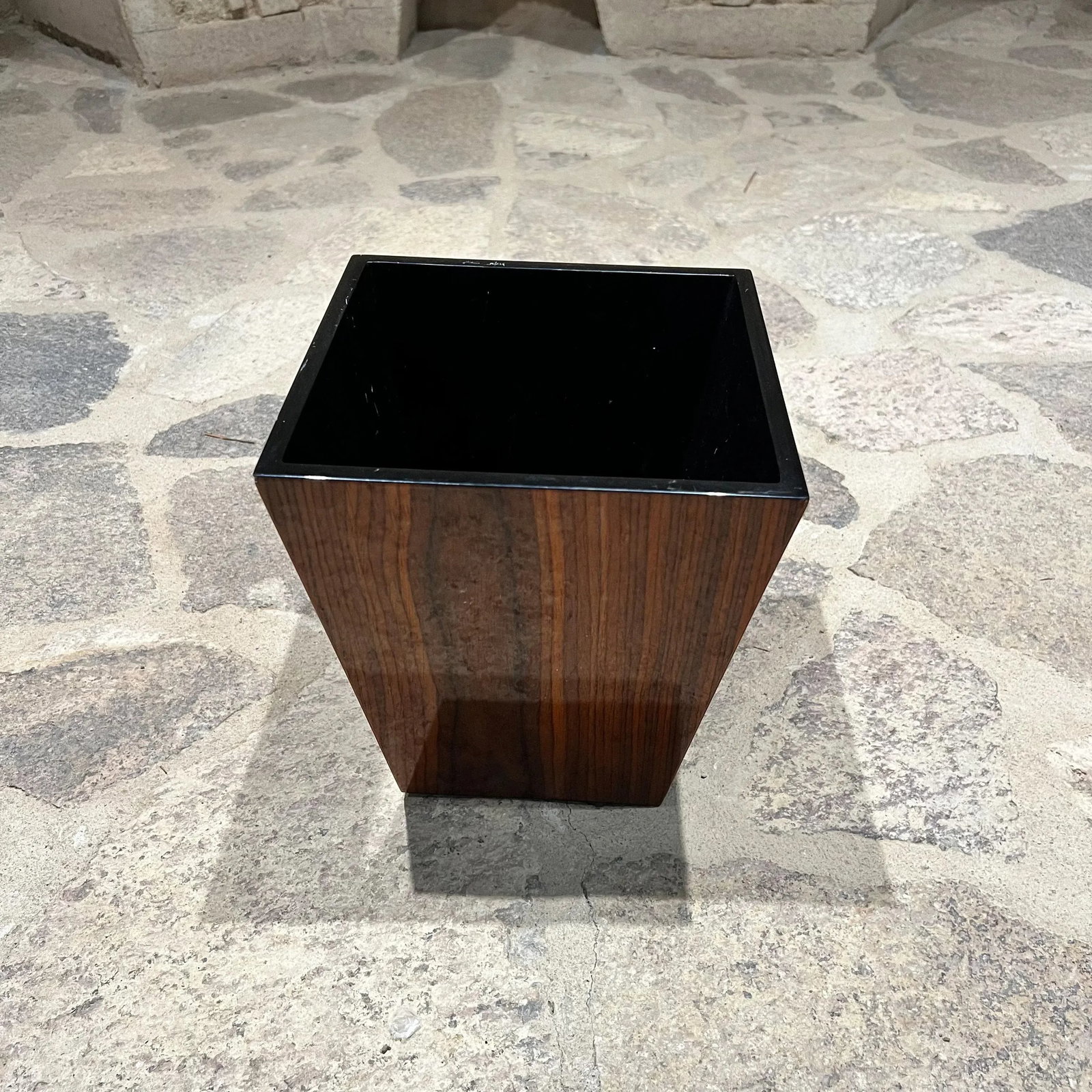 1970s MCM Walnut Wood Planter Box Jardiniere Waste Basket - 4
