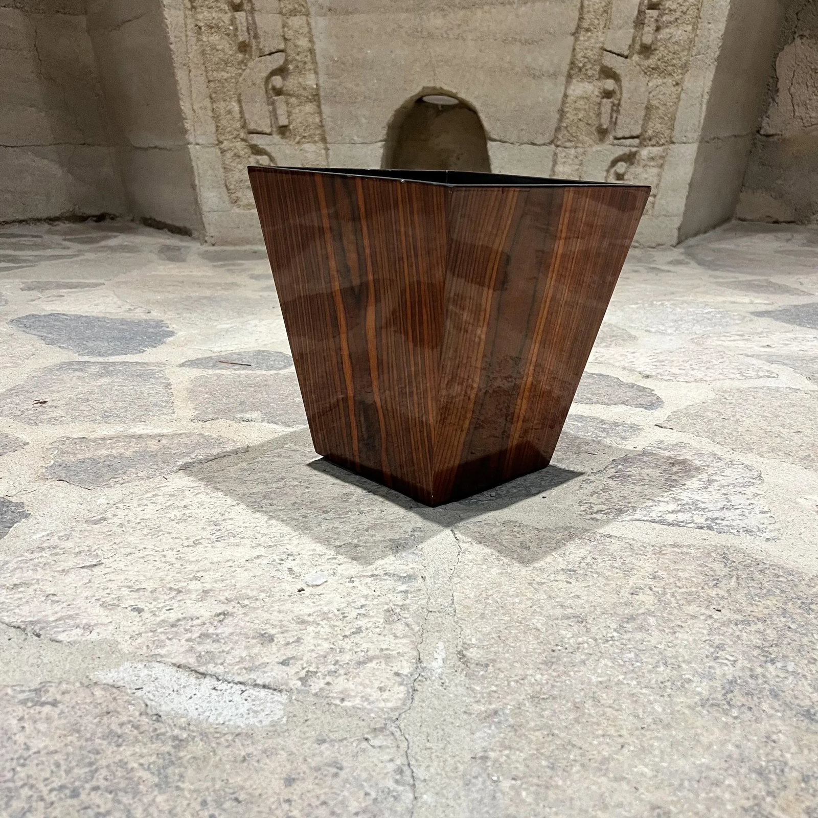 1970s MCM Walnut Wood Planter Box Jardiniere Waste Basket - 5