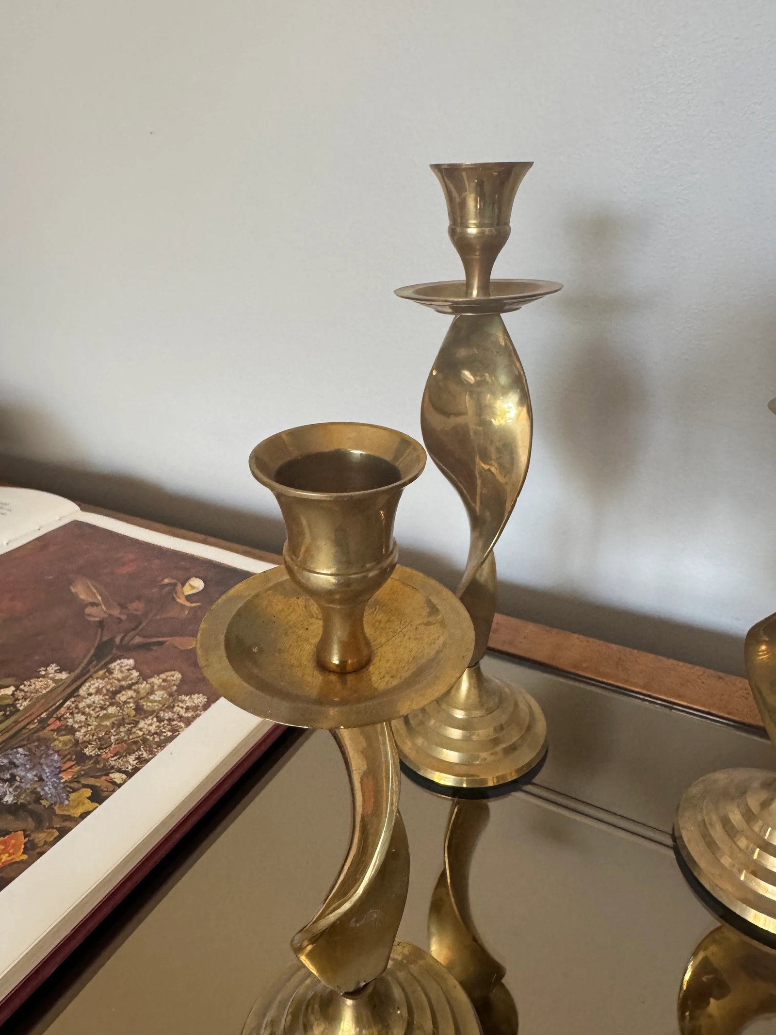 Set of 3 Vintage Brass Swirl Candleholders - 7