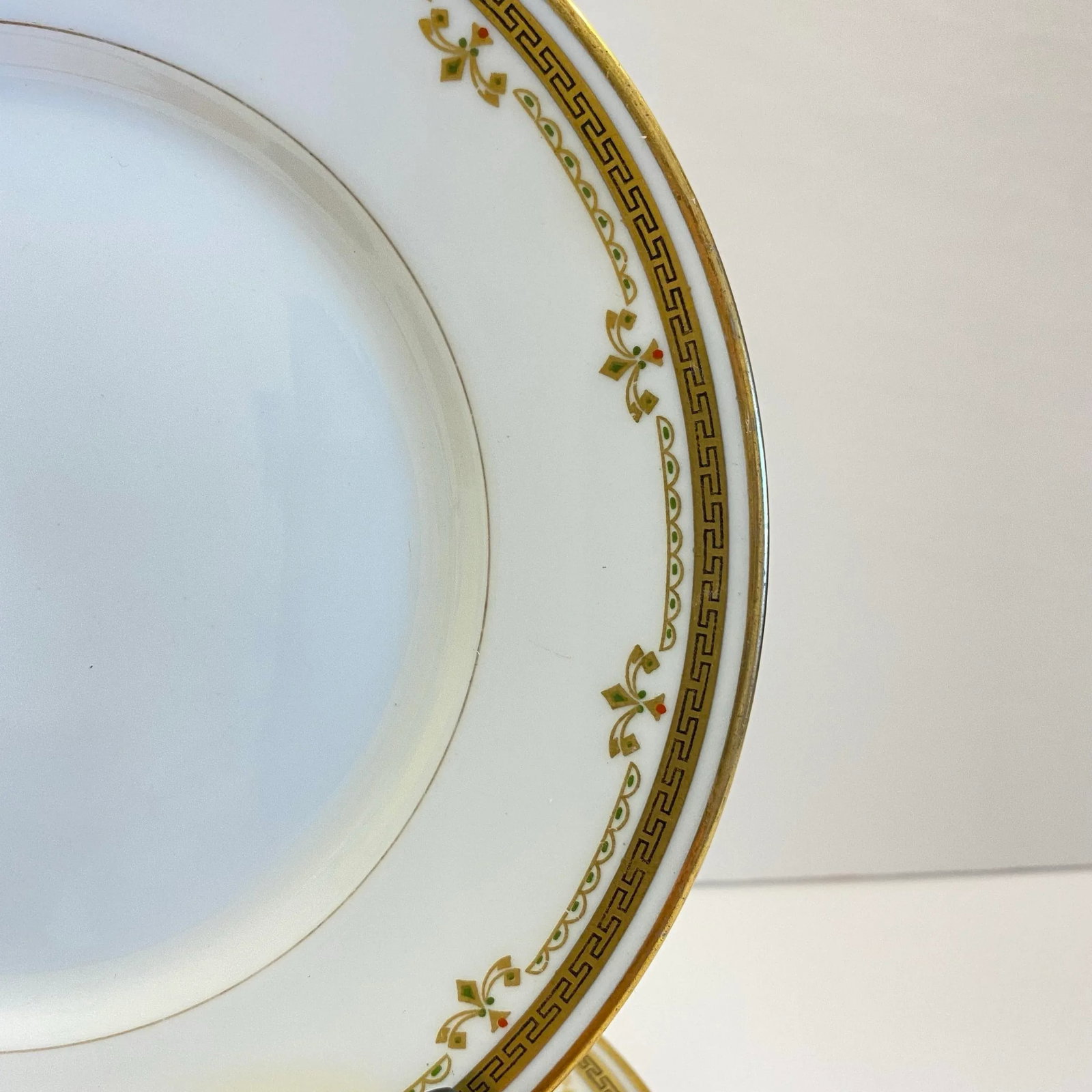 Antique Bernardaud "B&c" Limoges Greek Key & Gilt Garland Dessert Plates, 7.25" - Set of 5 (C. 1900- - 2