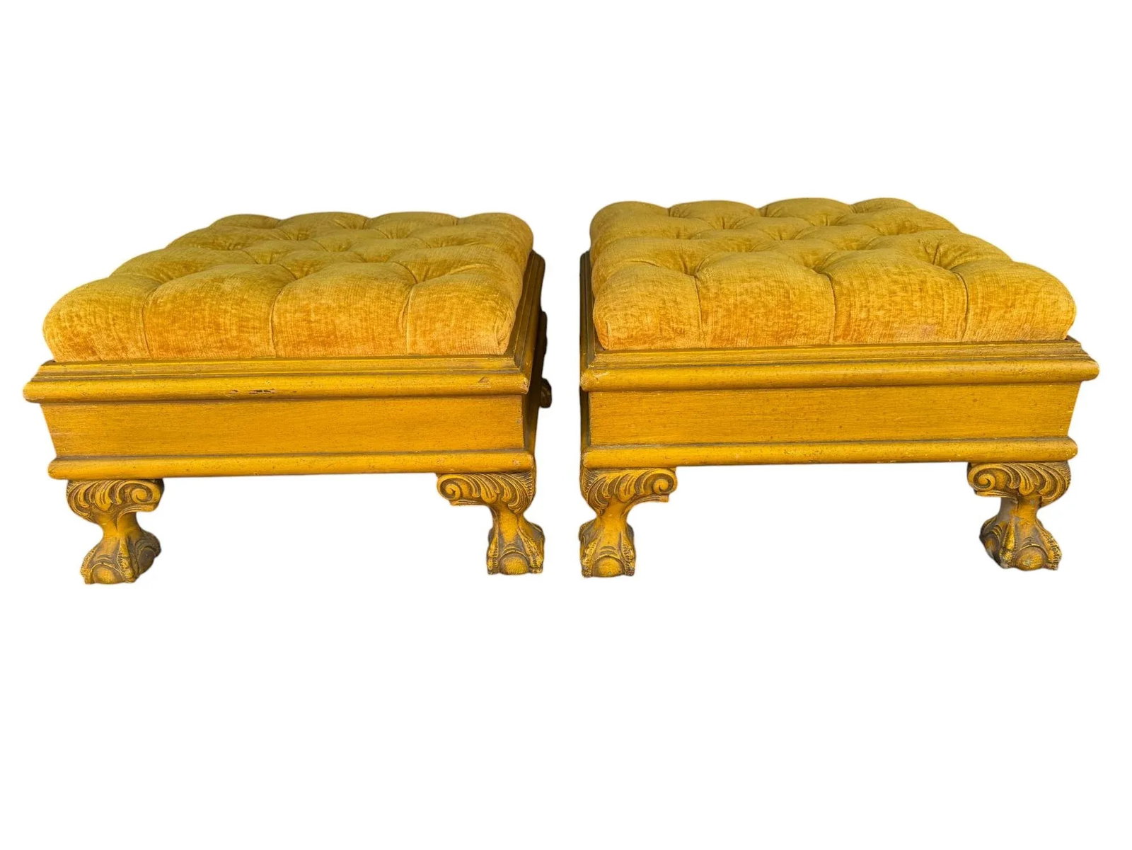 Mid 20th Century Tufted Ottomans on Ball and Claw Feet - A Pair - 2