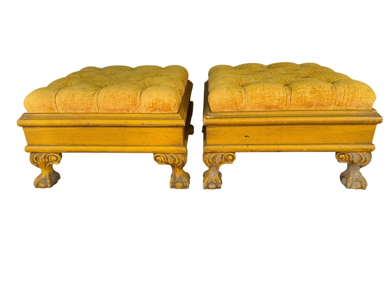 Mid 20th Century Tufted Ottomans on Ball and Claw Feet - A Pair - 3