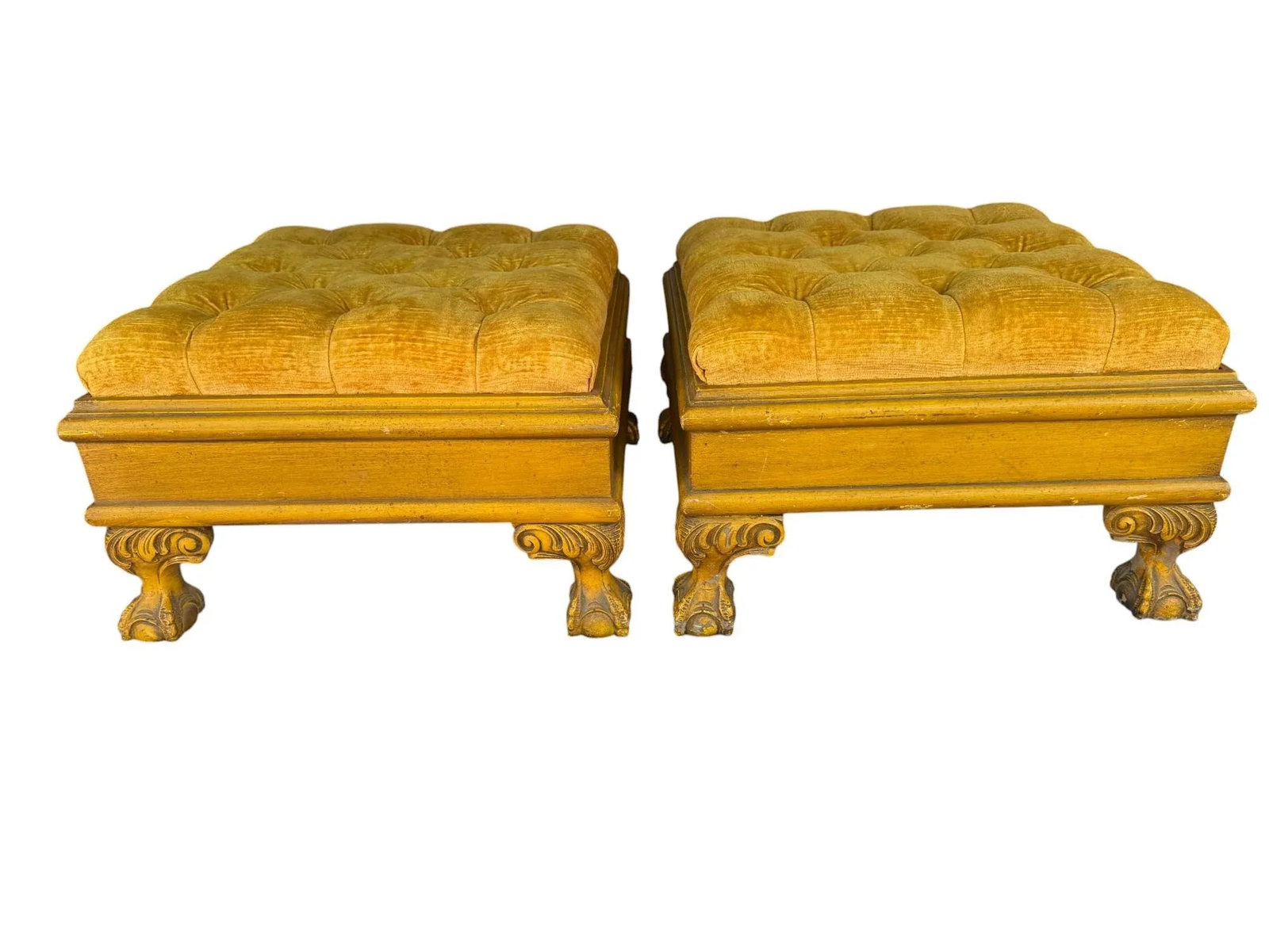 Mid 20th Century Tufted Ottomans on Ball and Claw Feet - A Pair - 4