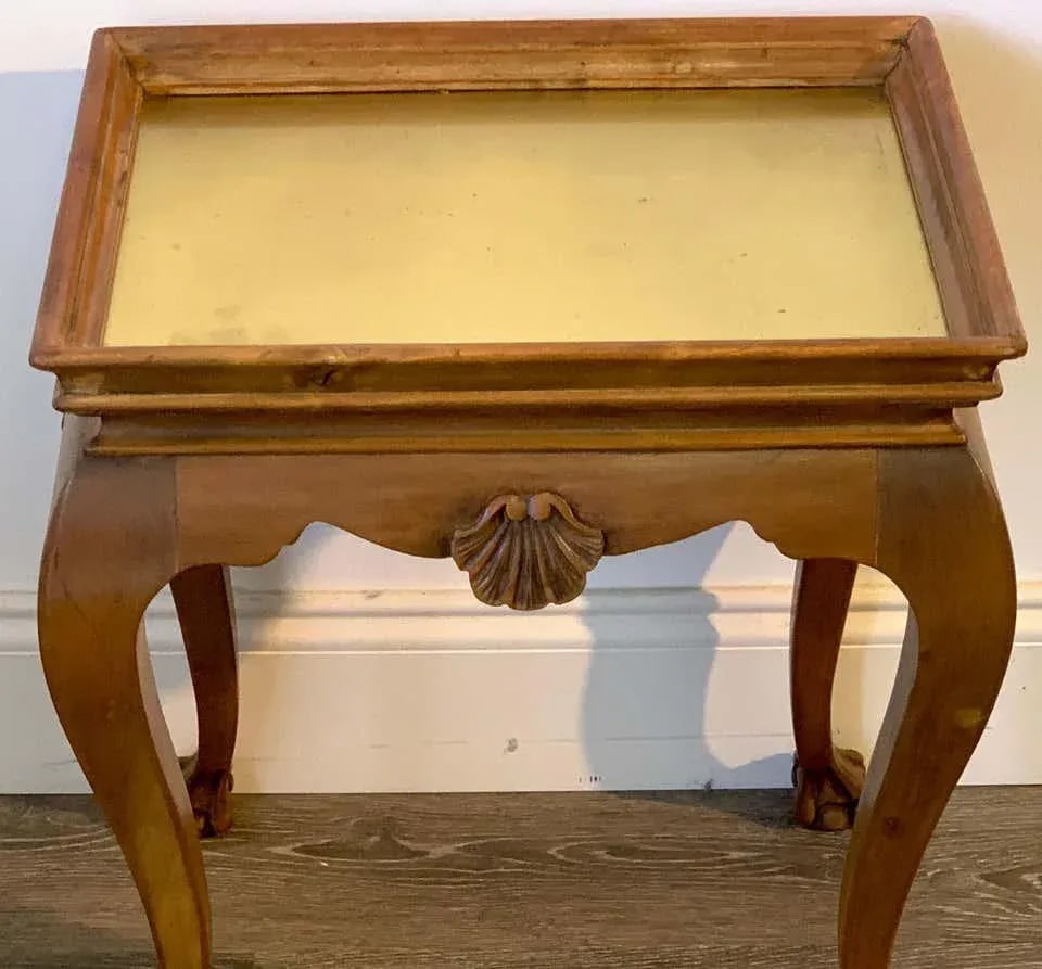 Mid 20th Century Small Bleached Wood & Brass Side Table - 2