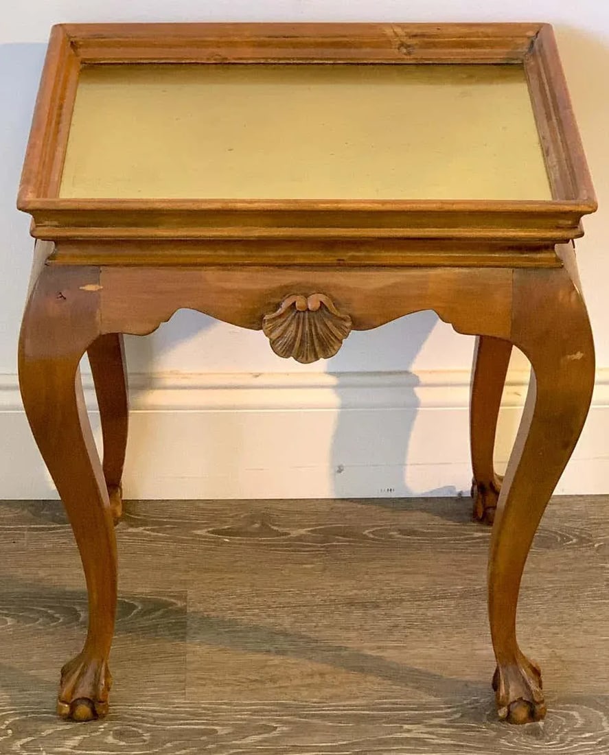 Mid 20th Century Small Bleached Wood & Brass Side Table - 3