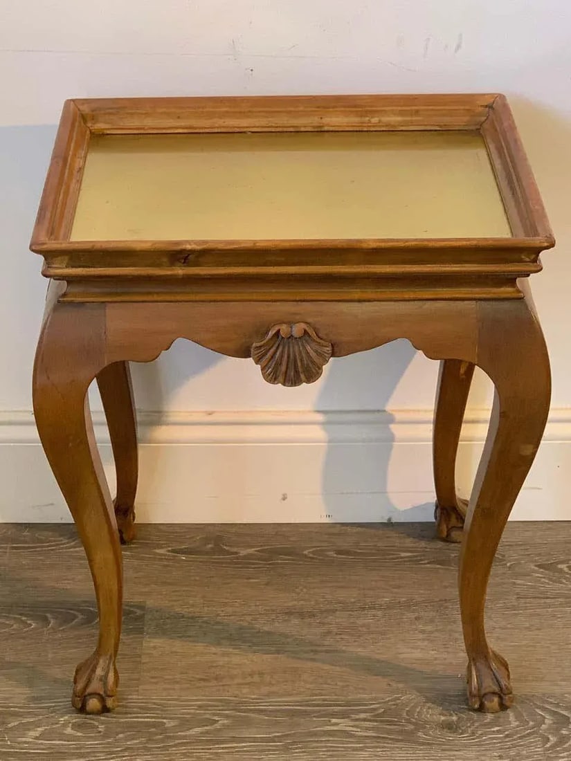 Mid 20th Century Small Bleached Wood & Brass Side Table - 6