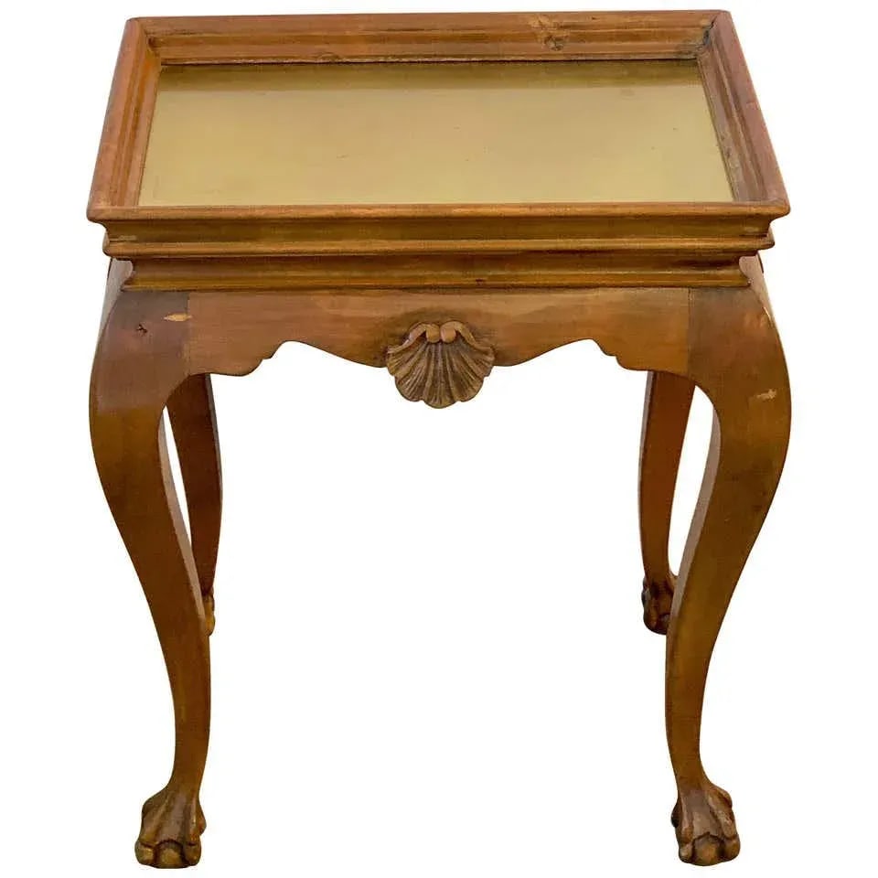 Mid 20th Century Small Bleached Wood & Brass Side Table - 7
