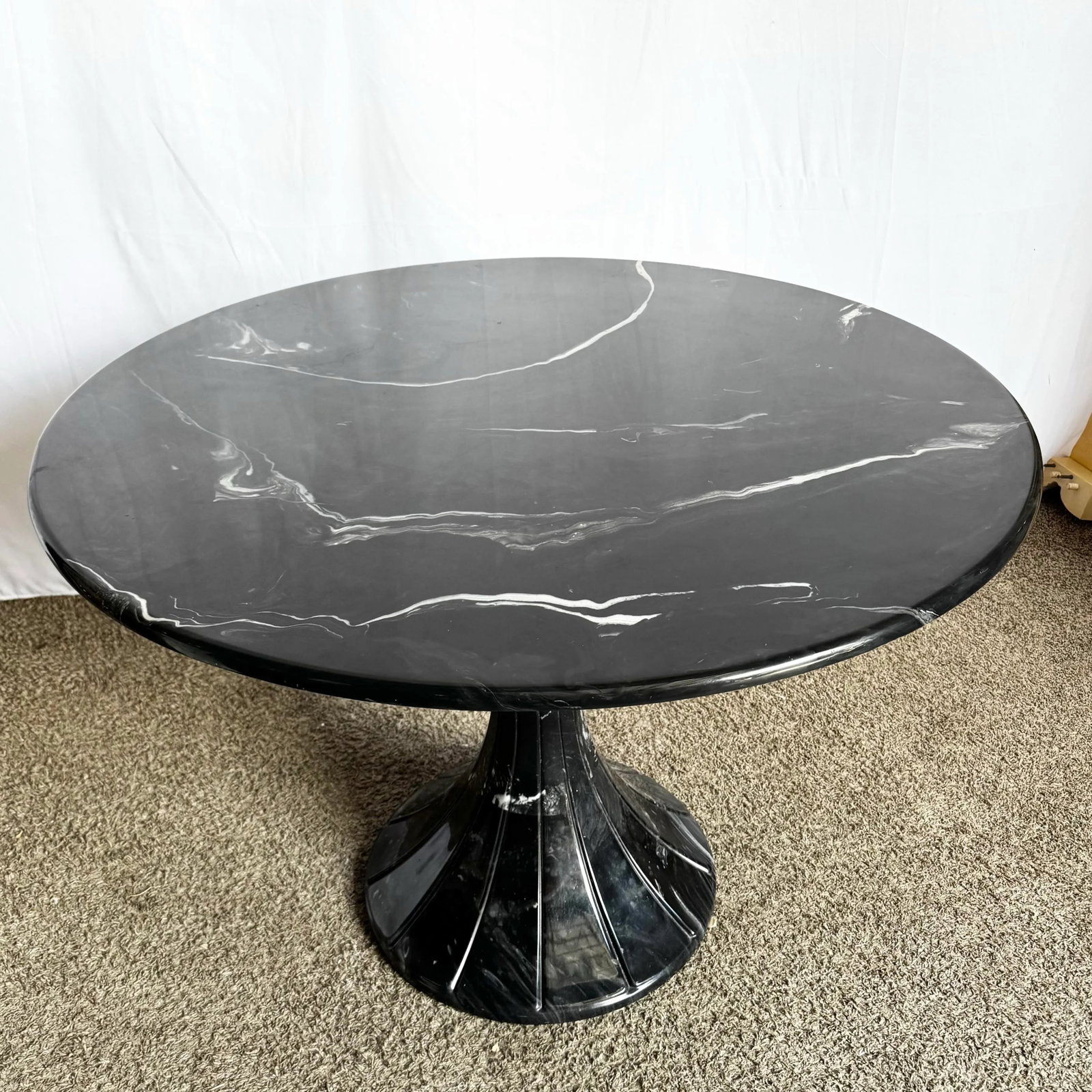 Postmodern Faux Black Marble Swivel Circular Dining Table - 2