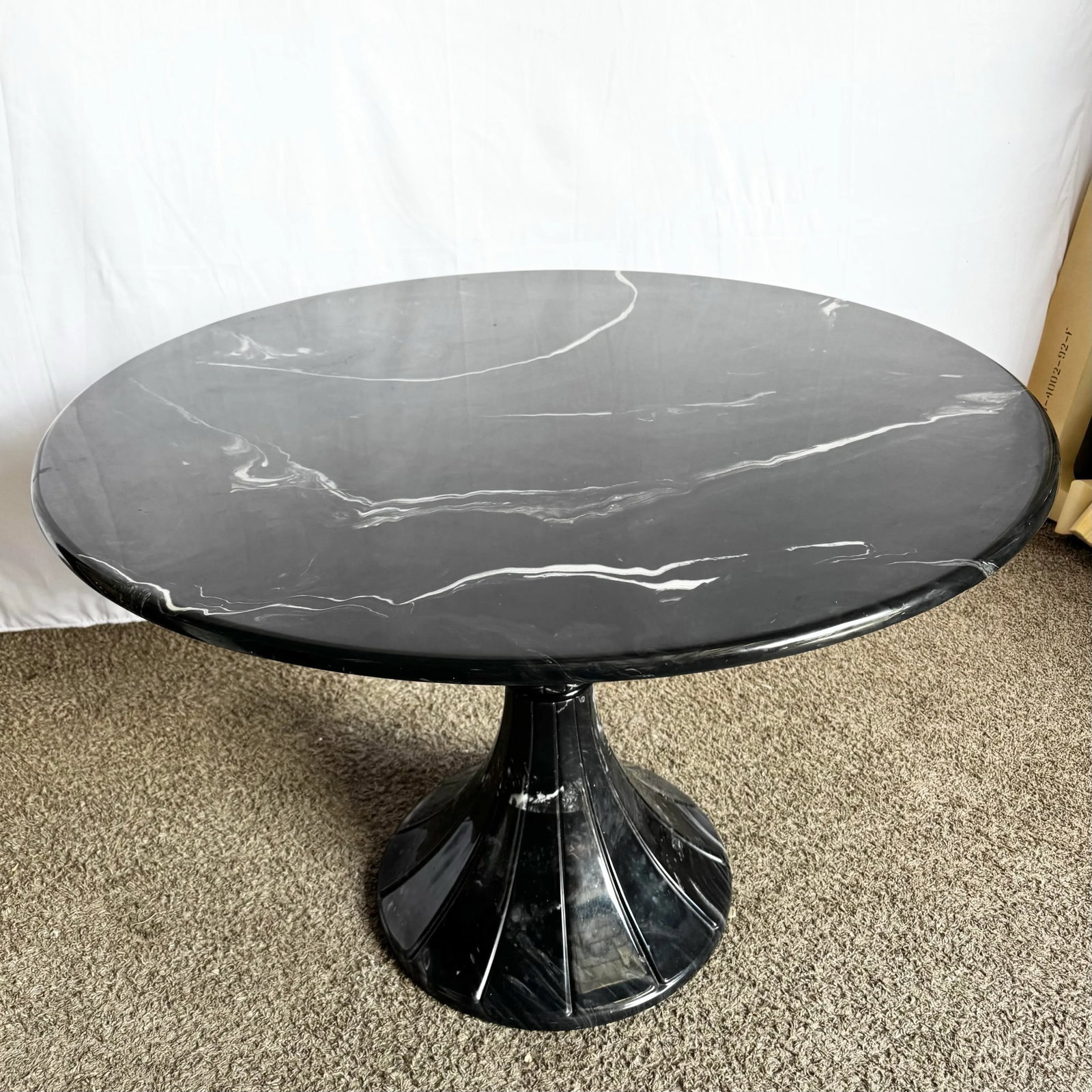 Postmodern Faux Black Marble Swivel Circular Dining Table - 3