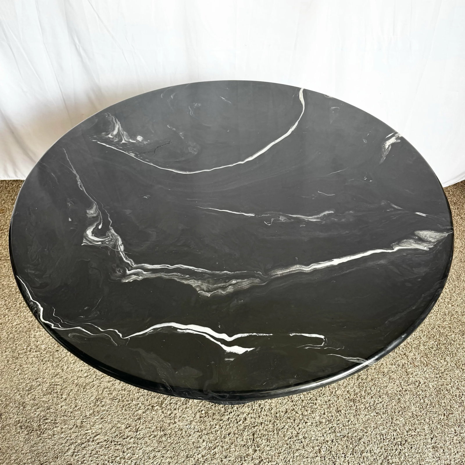 Postmodern Faux Black Marble Swivel Circular Dining Table - 4