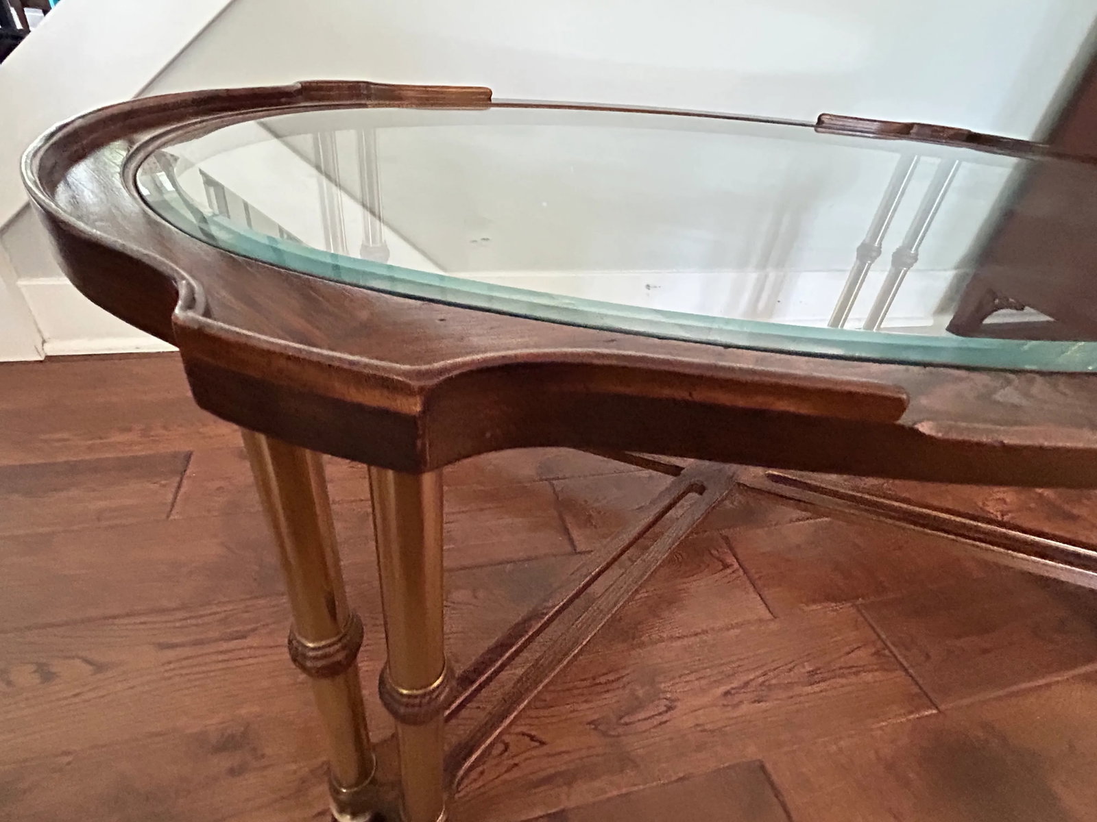 Vintage Faux Bamboo Style Burl Wood, Brass & Glass Coffee Table - 2