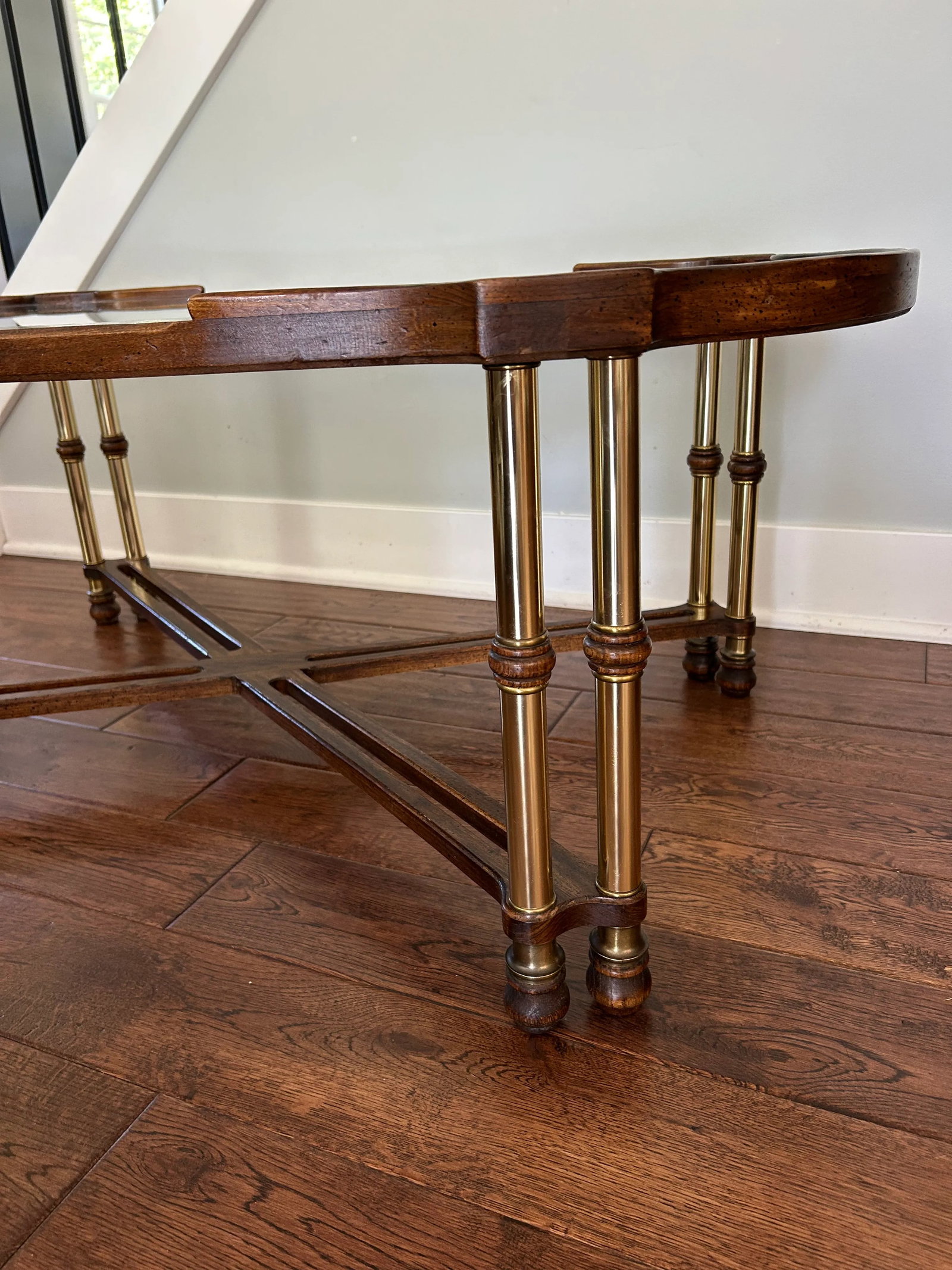 Vintage Faux Bamboo Style Burl Wood, Brass & Glass Coffee Table - 6