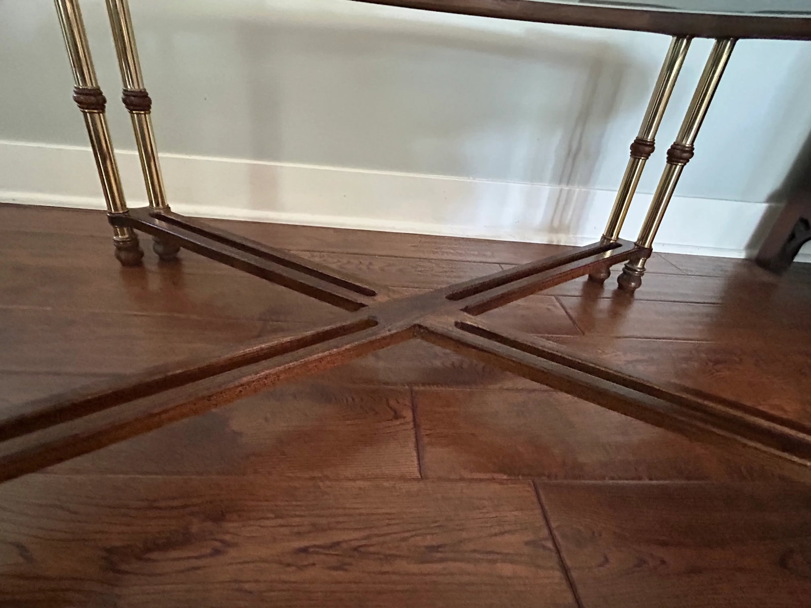 Vintage Faux Bamboo Style Burl Wood, Brass & Glass Coffee Table - 7