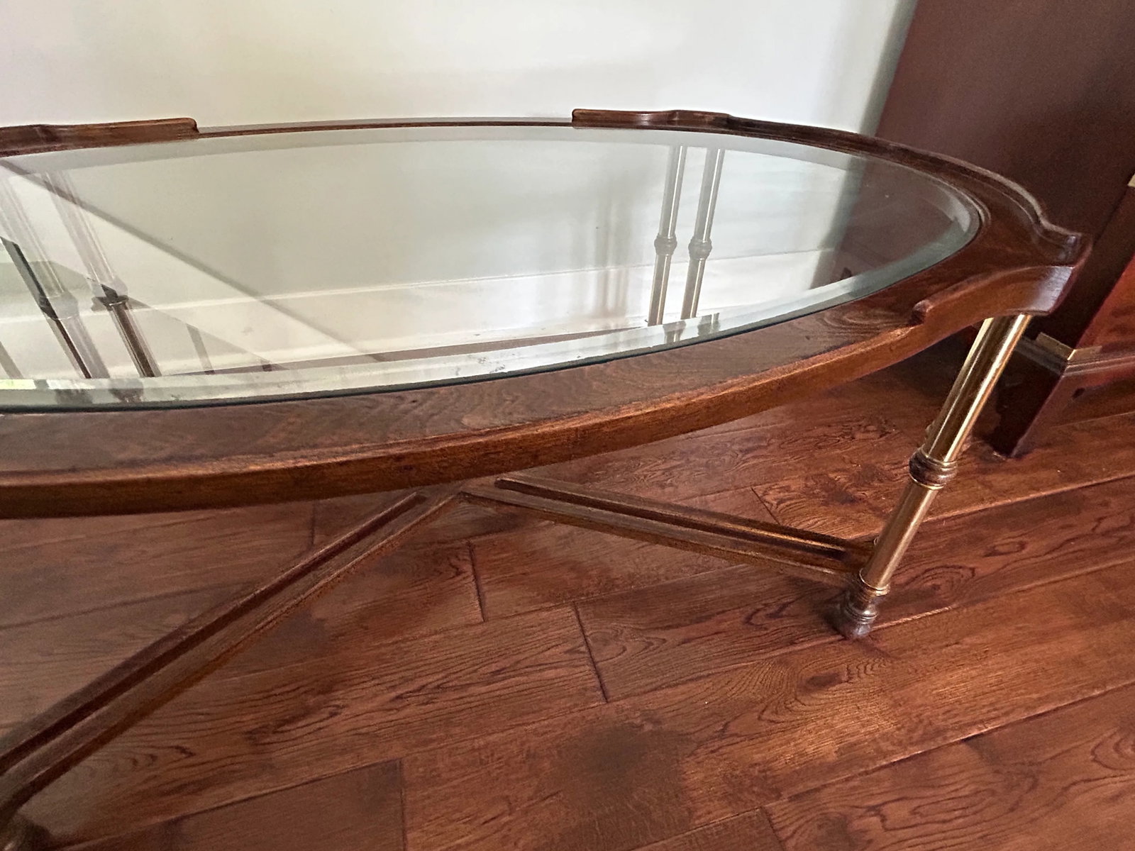 Vintage Faux Bamboo Style Burl Wood, Brass & Glass Coffee Table - 8