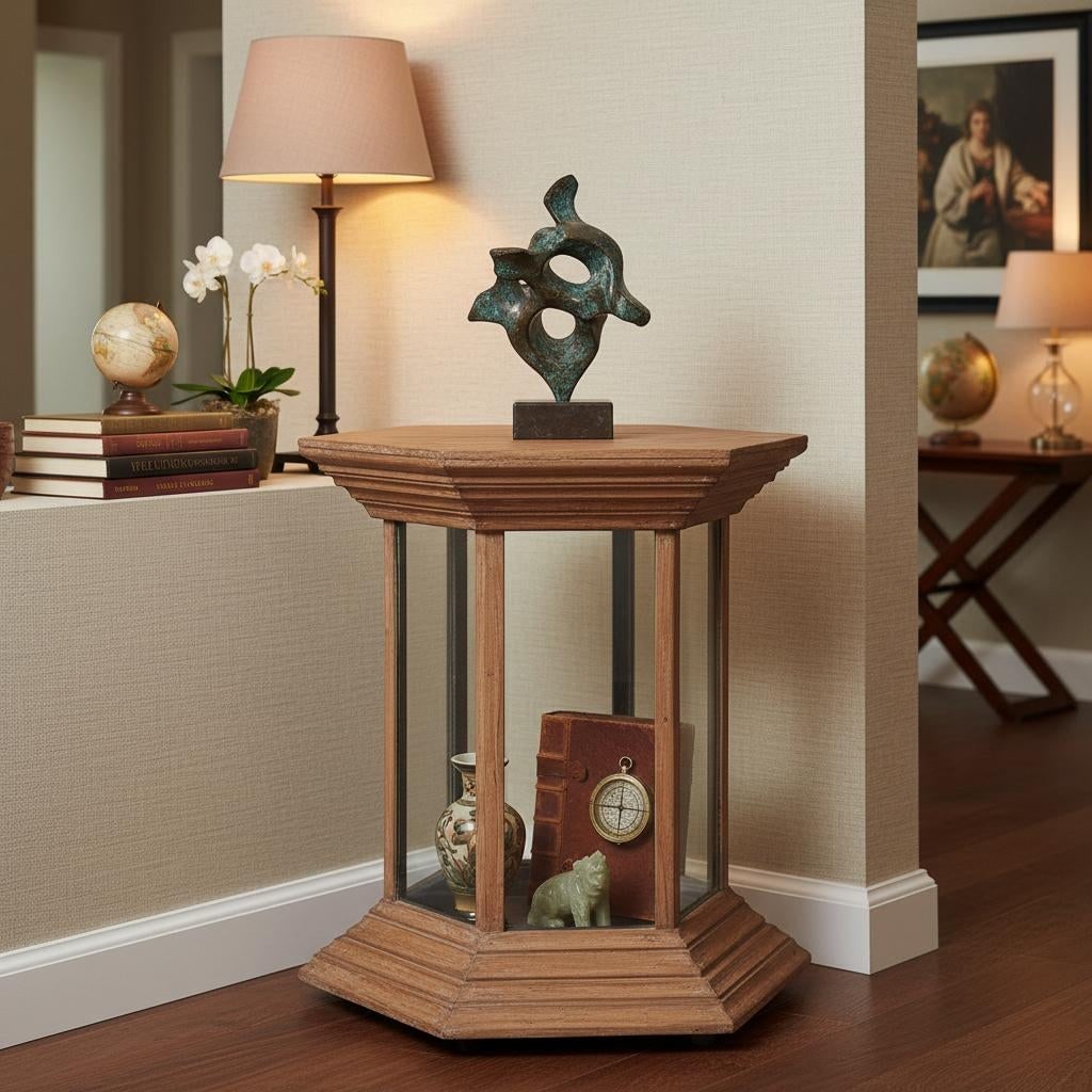 Vintage Teak Wood and Glass Display Hexagon Side Table - 2