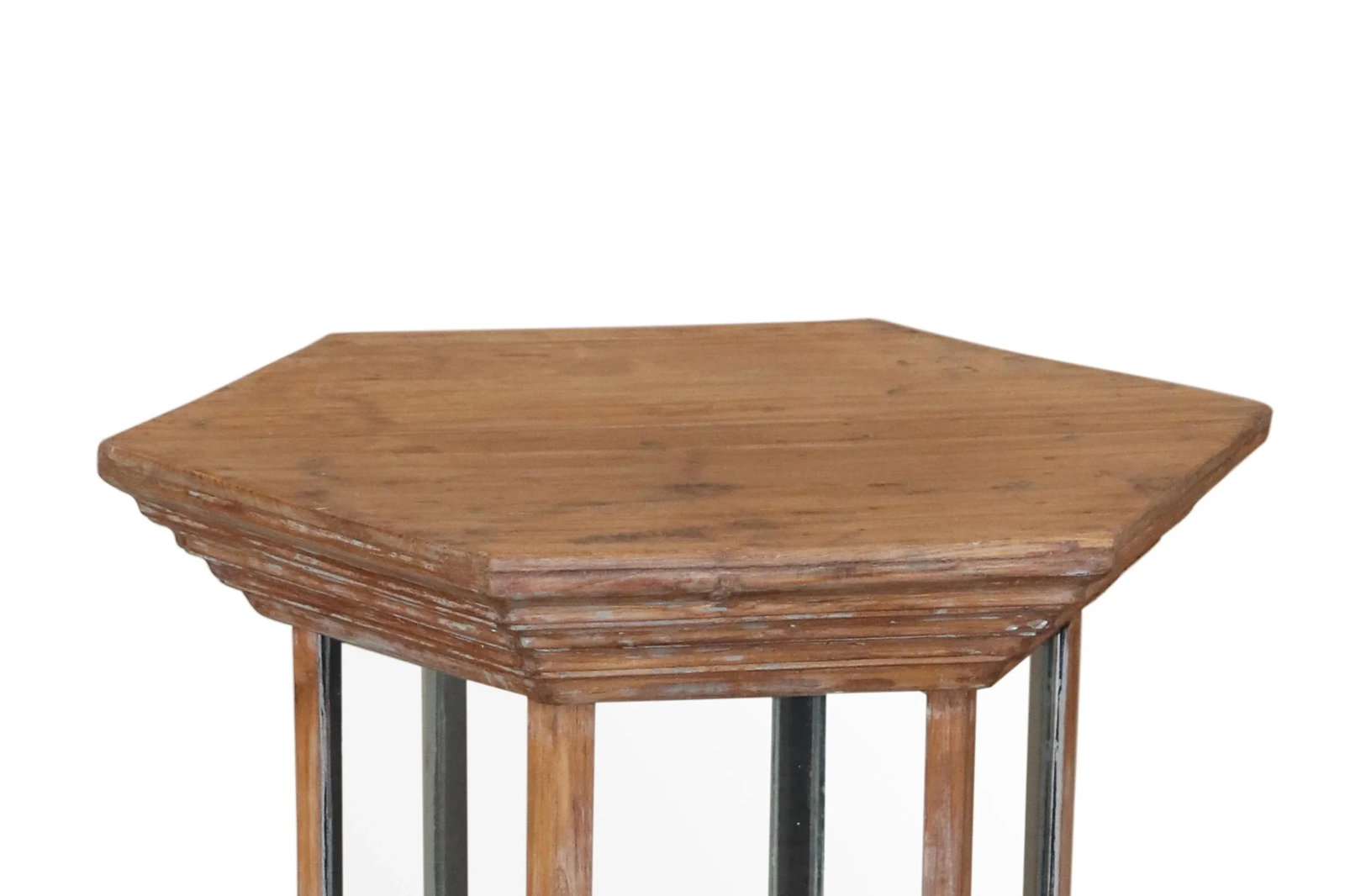 Vintage Teak Wood and Glass Display Hexagon Side Table - 3