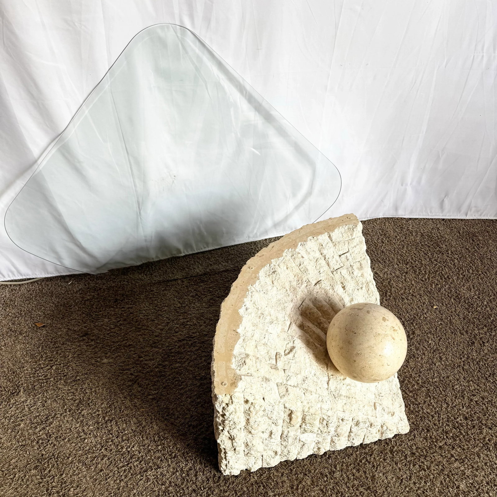 Postmodern Tessellated Stone Triangular Coffee Table - 7