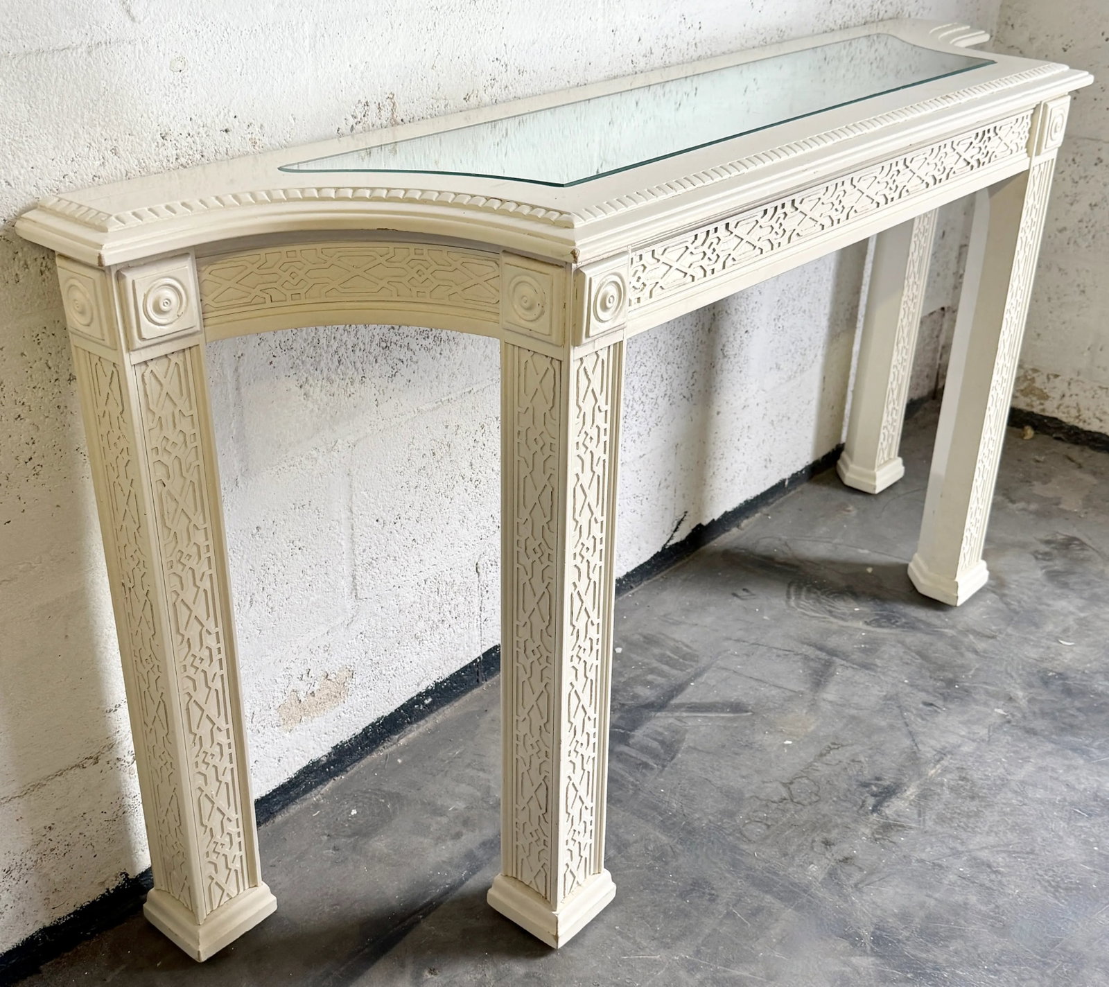 Chinoiserie Chic Solid Wood Console Table With Mirror Top - 3