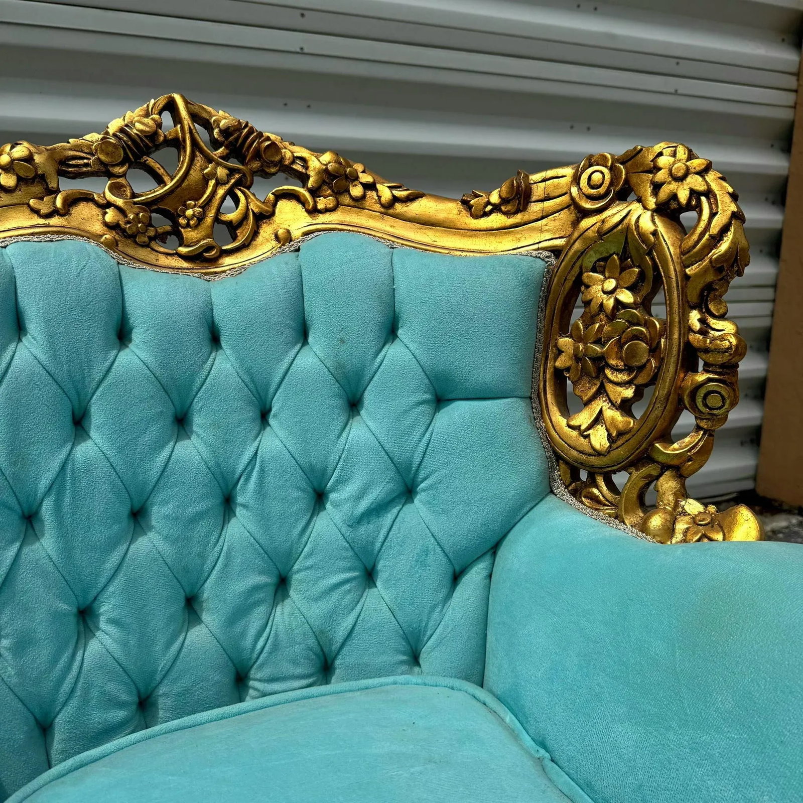 Rococo Style Velvet Chair With Gold Leaf Frame Details - 5