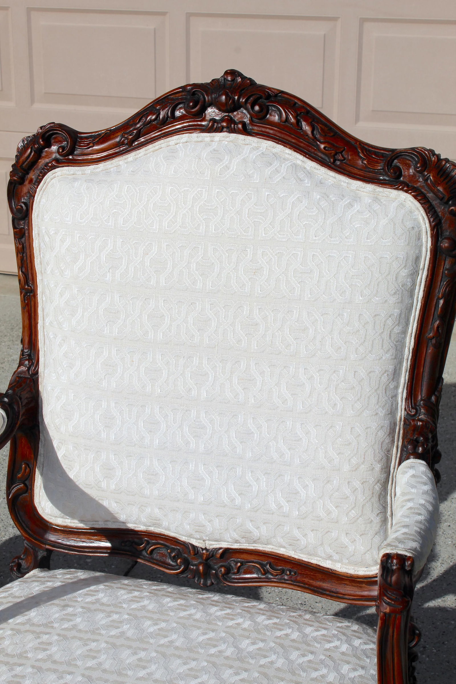 Antique French White Upholstered Walnut Armchairs | 19th Century Hand-Carved Louis Style Fauteuil Ch - 8