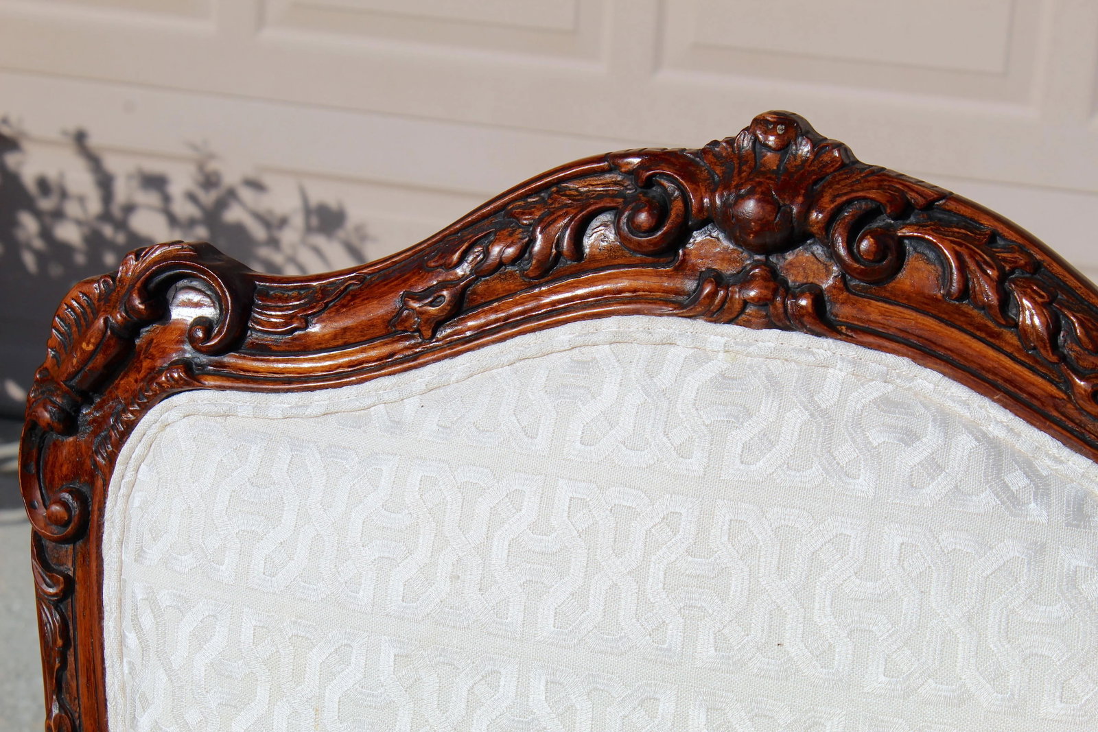 Antique French White Upholstered Walnut Armchairs | 19th Century Hand-Carved Louis Style Fauteuil Ch - 9