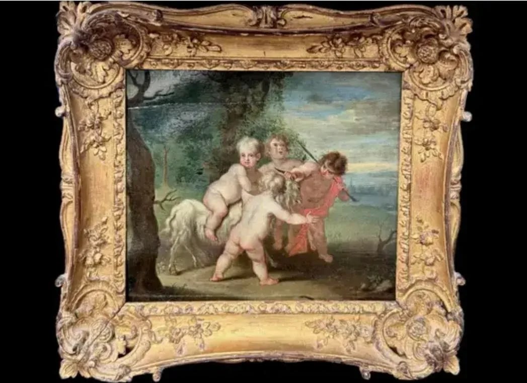 French School, Four Frolicking Putti Painting, 18th Century Oil on Board - 2
