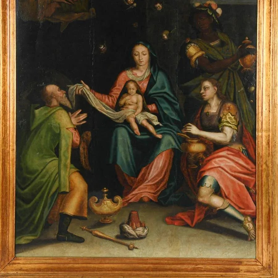 Early 20th Century Antique Framed Adoration of the Magi Oil on Board - 2