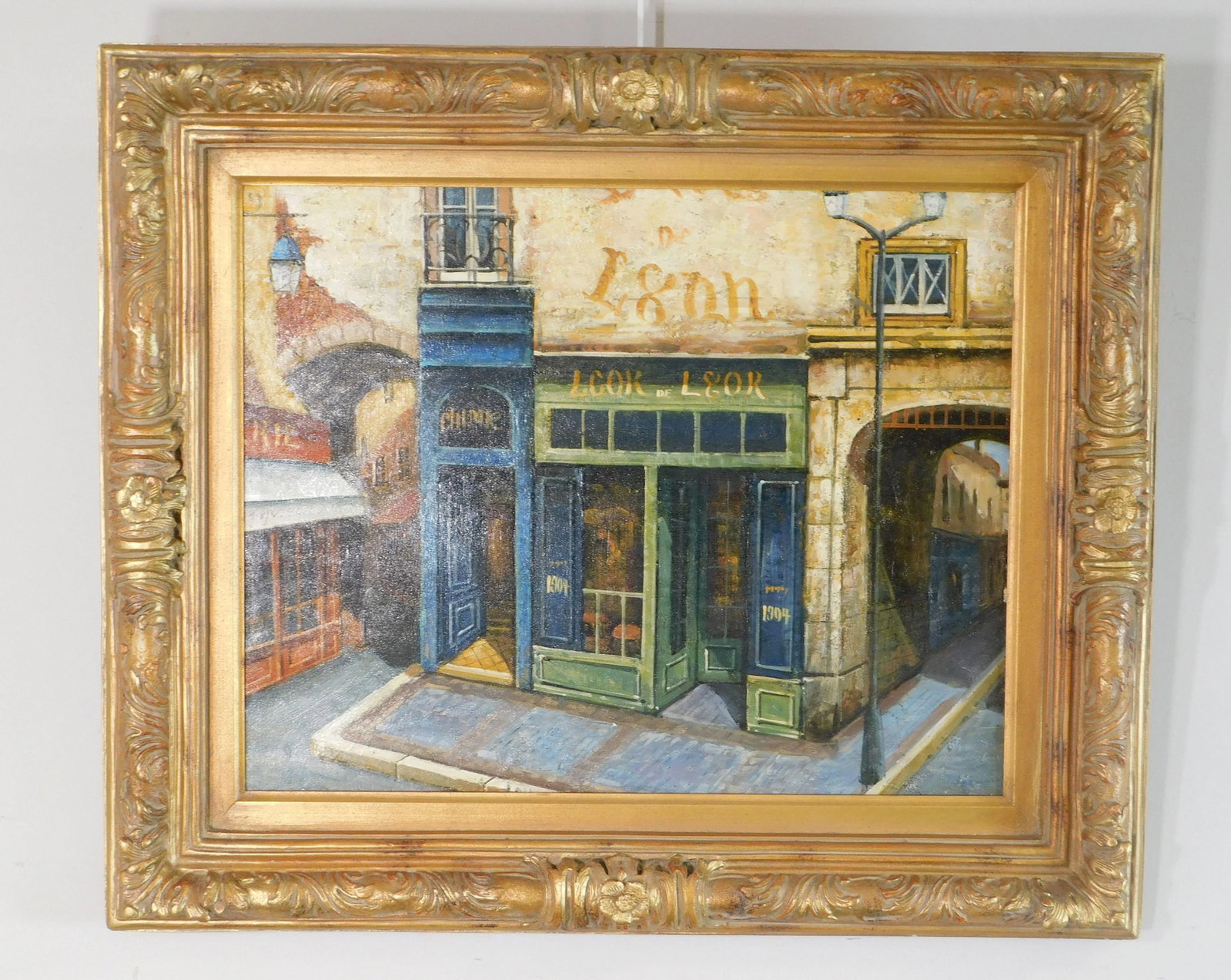 LCOR DE LGOR' Impasto Oil on Canvas Framed Painting Paris Cafe Street Scene - 2