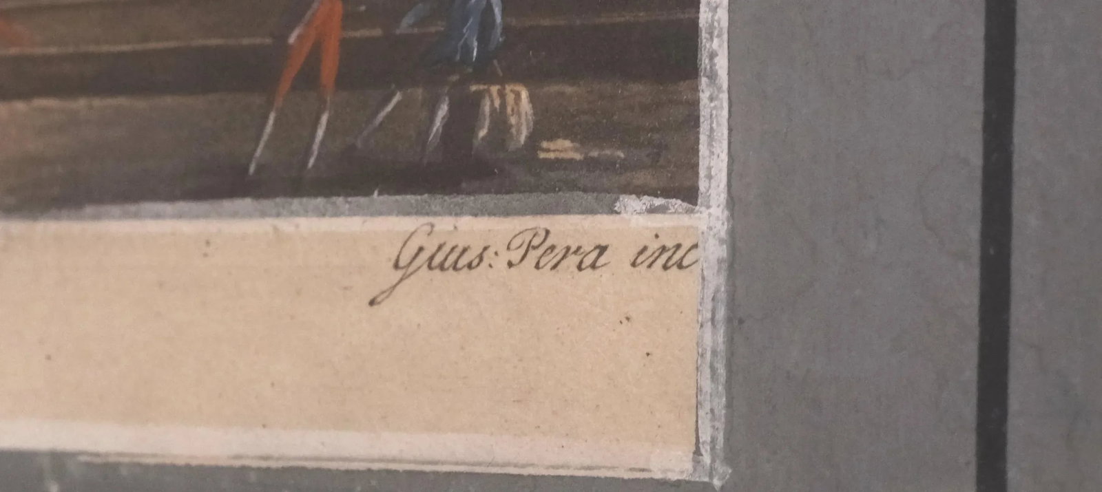 Signed Framed Watercolor Italian Canal Scene Engraving - 2