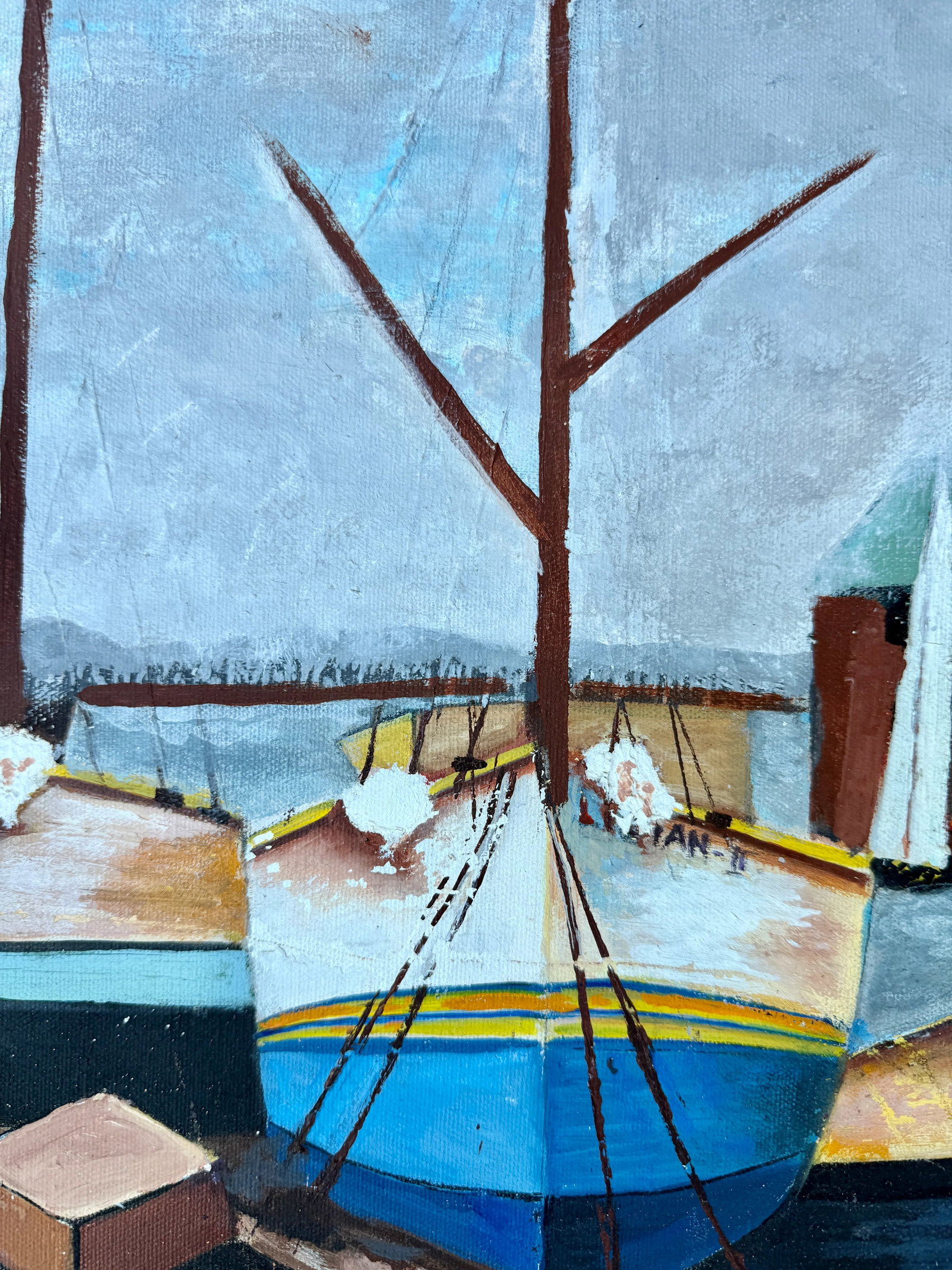Acrylic Harbor Painting Titled "Main" by Alman 1969 - 7