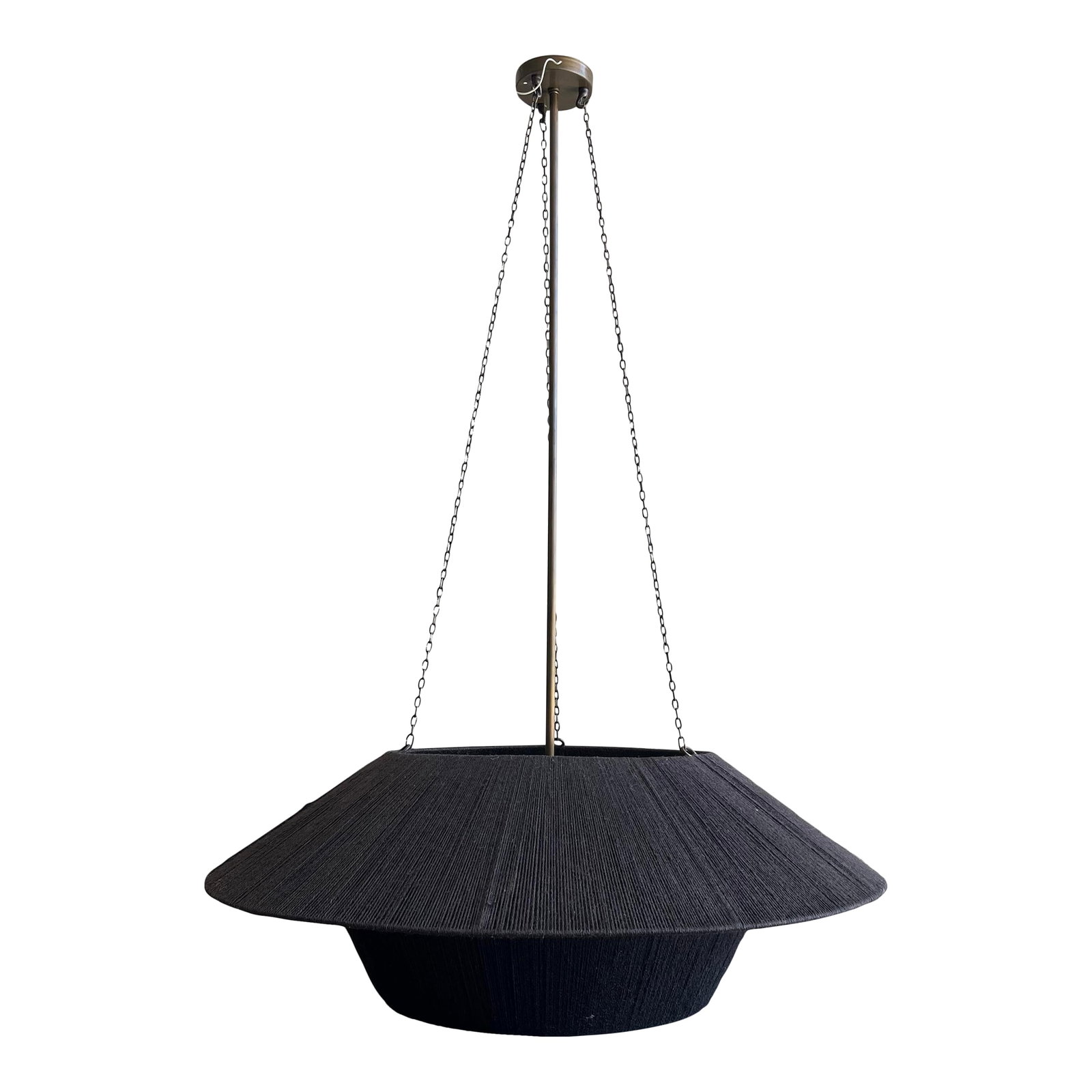 String Lantern Pendant, Medium, Nickey Kehoe: Inspired by the refined vibrance of traditional Japanese garden lanterns, this string lantern pendant has a restrained silhouette that makes a big impression. A brass or jute cording-wrapped frame cre