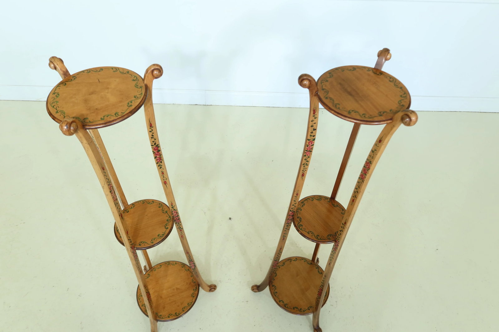 Adams Satinwood Paint Decorated Plant Stands - a Pair - 2