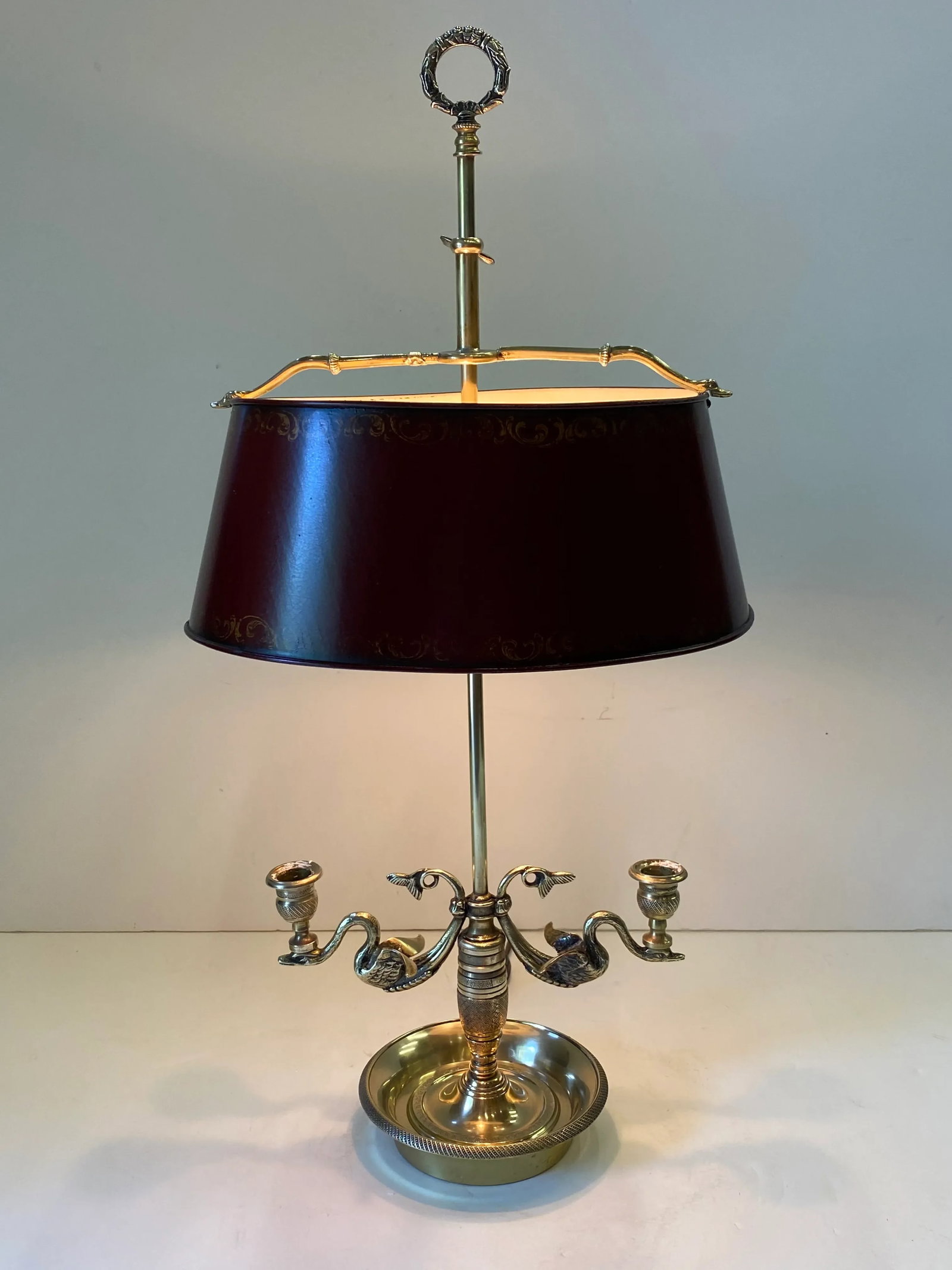 Vintage French Cast Brass Bouillette Lamp With Swans - 2