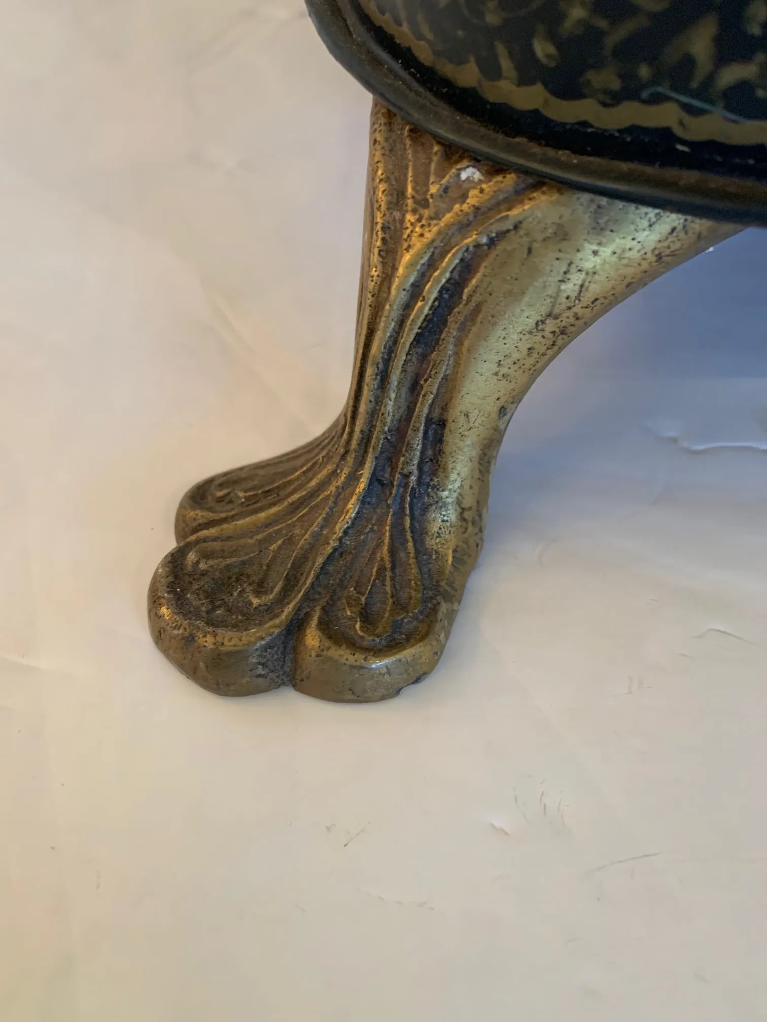 Antique French Tole and Brass Hand Painted Coal Scuttle - 4